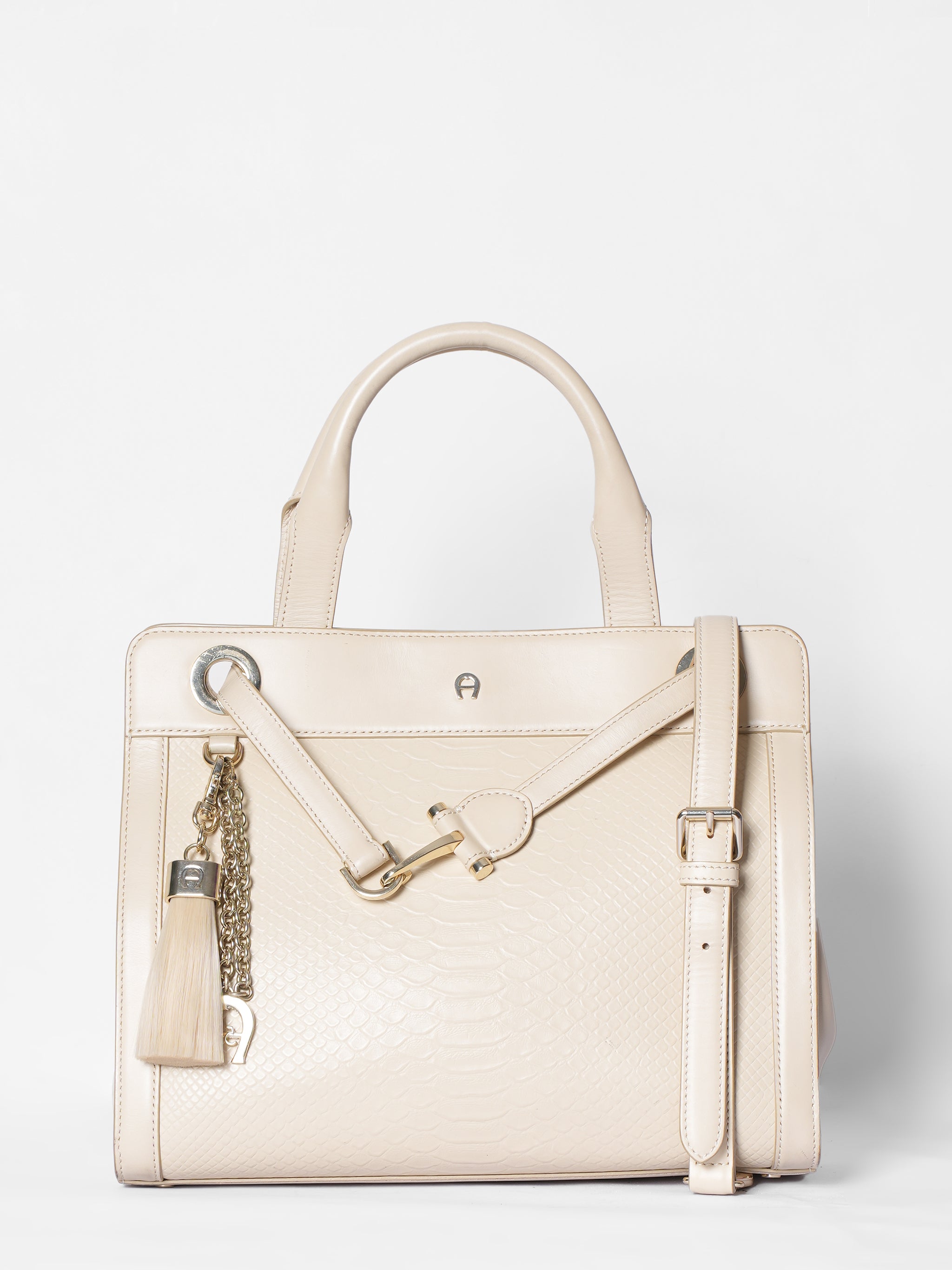 Aigner Beige Leather Cavallina Top Handle Bag