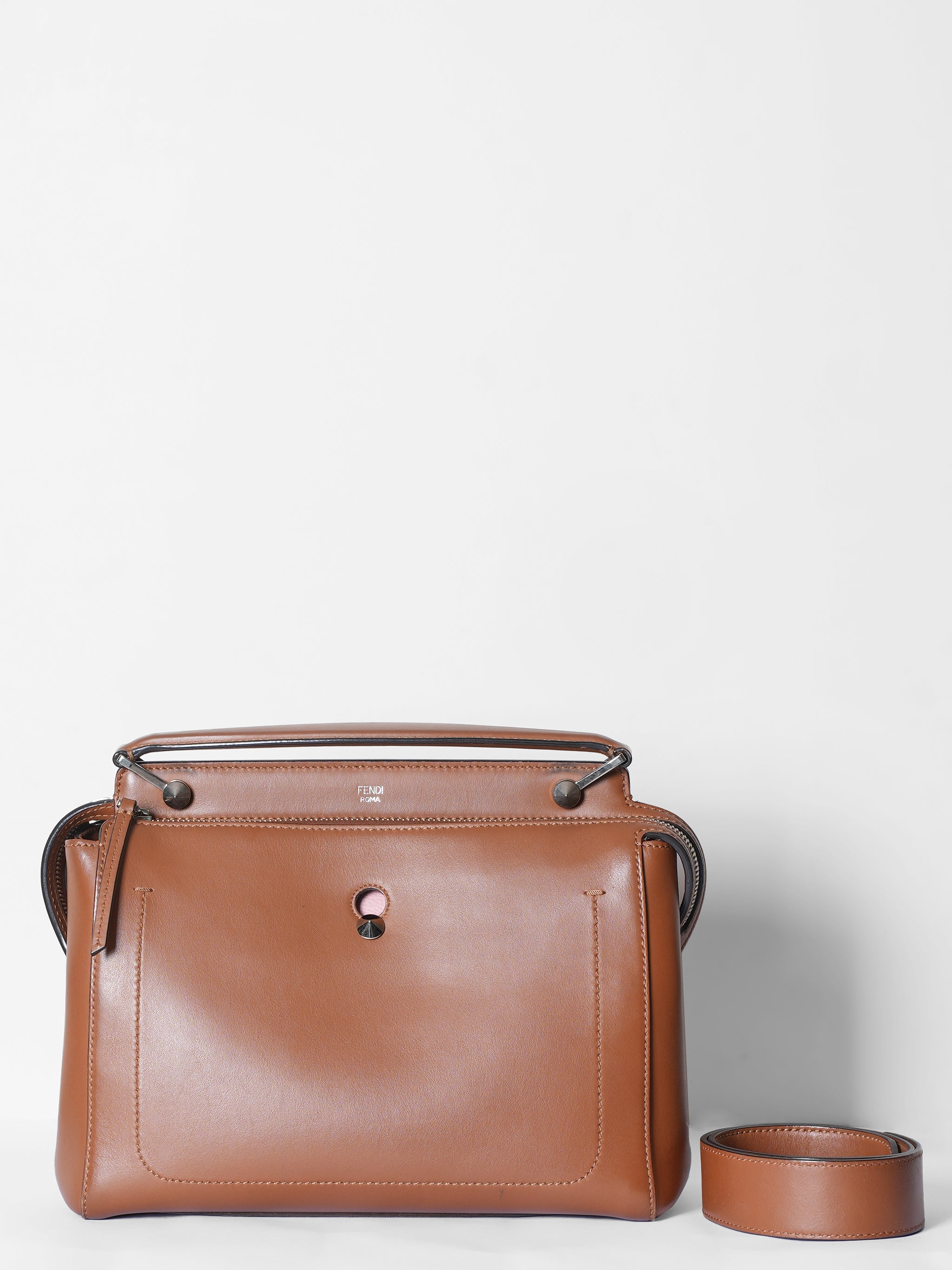 Fendi Tan Large Dotcom Brown Satchel Bag