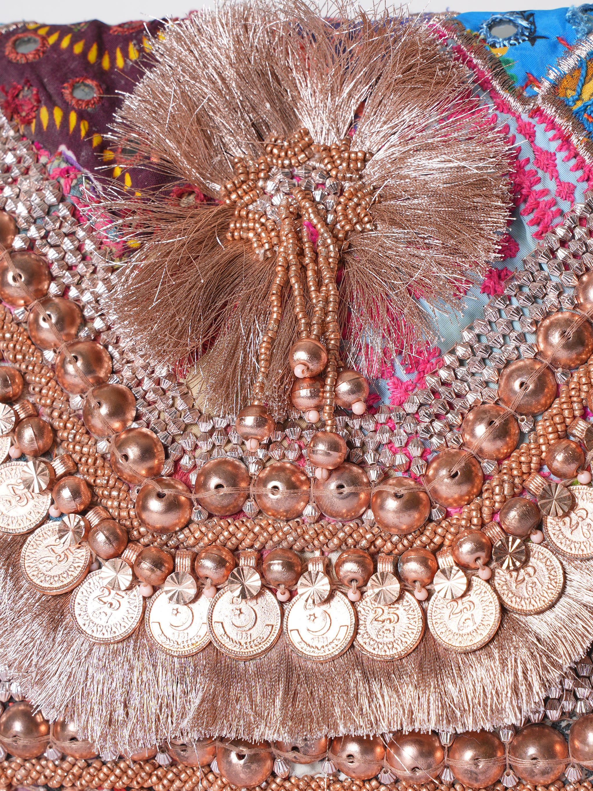 Vipul Shah Copper Embroidered Flap Clutch