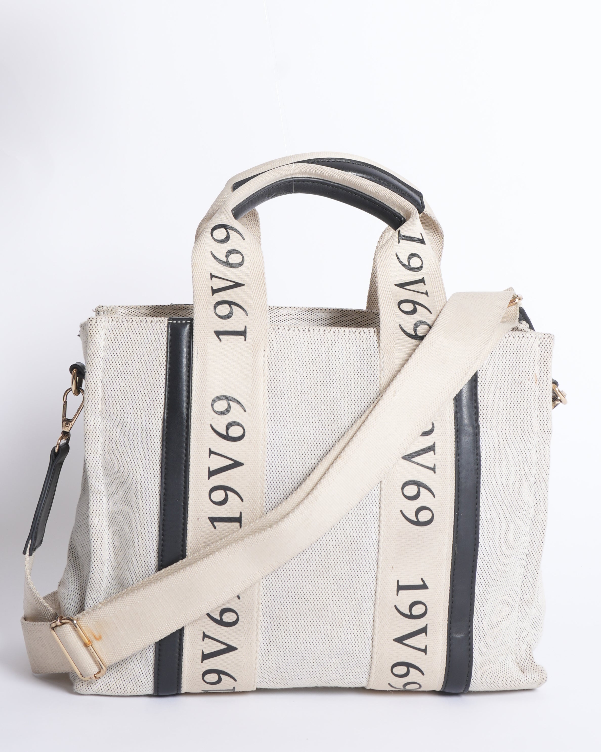 Versace Small Canvas Tote In Beige