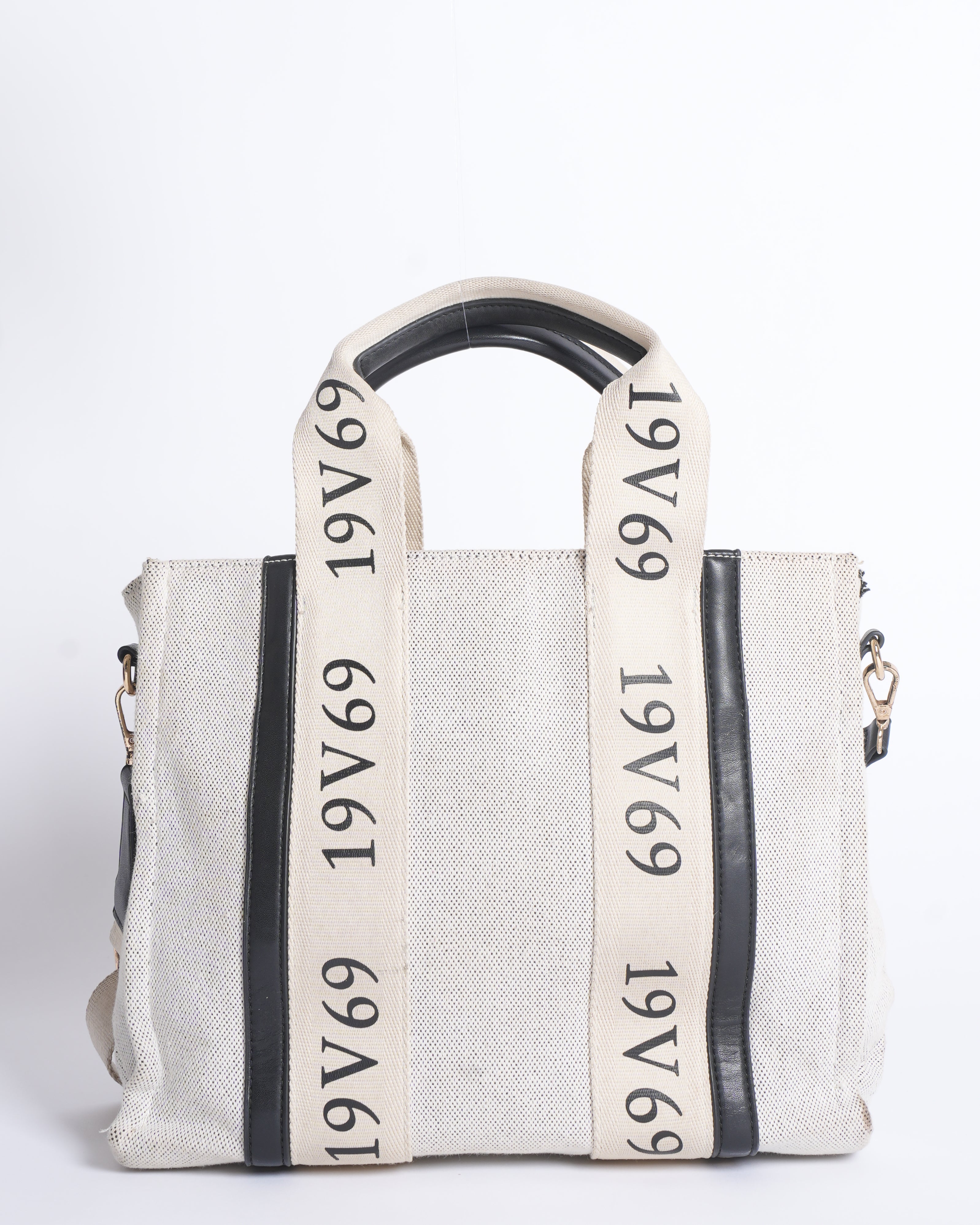 Versace Small Canvas Tote In Beige