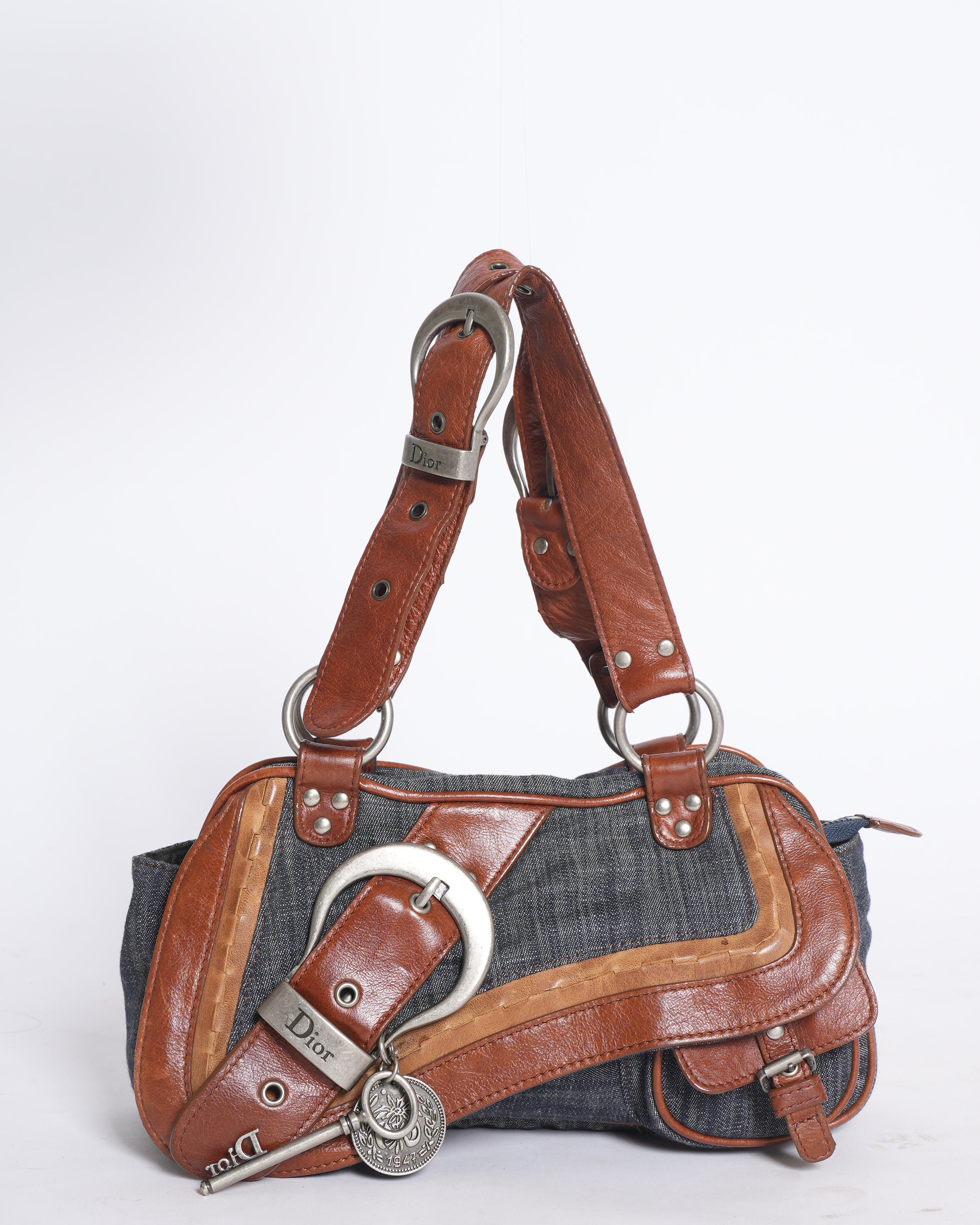 Dior denim leather double gaucho saddle bag