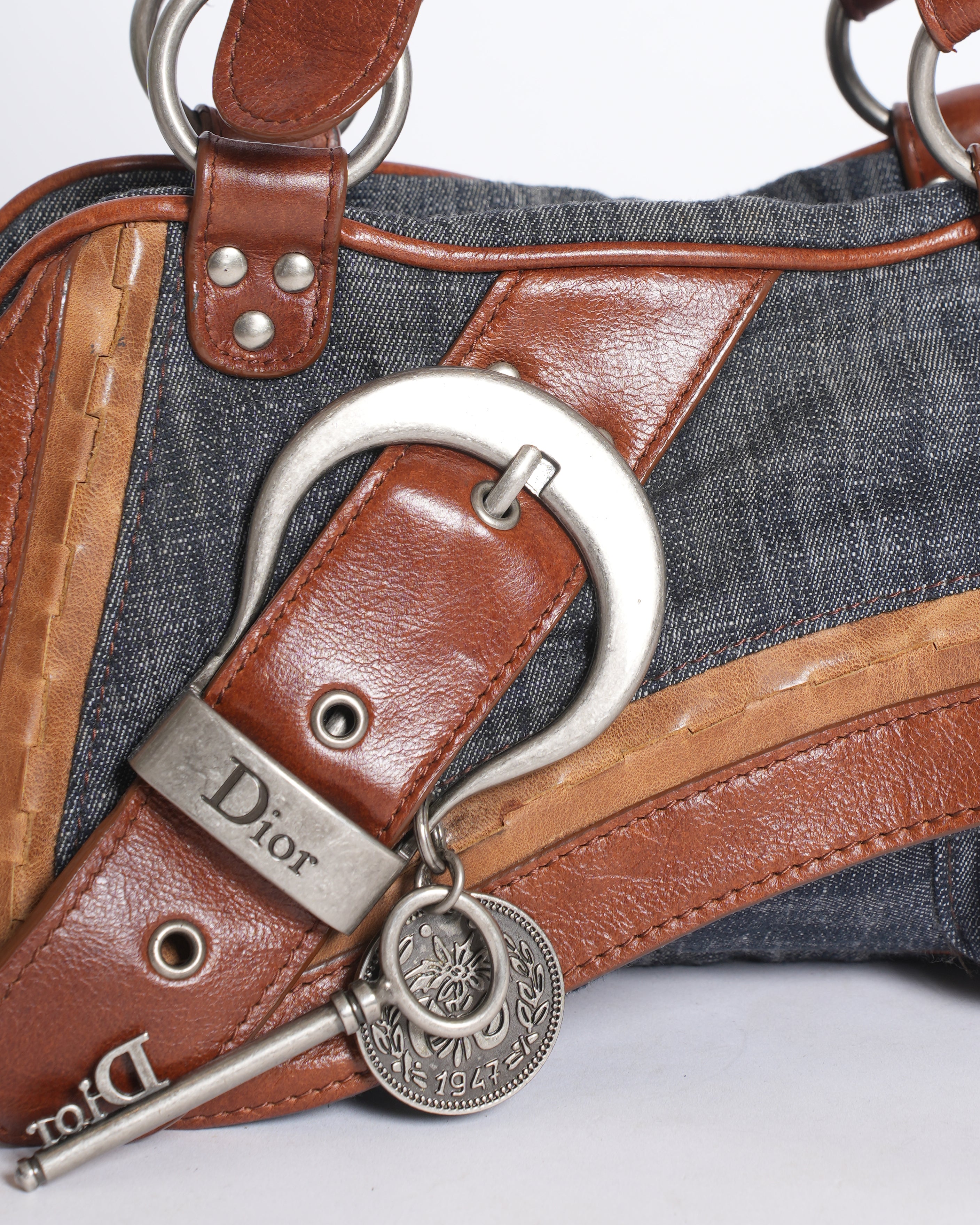 Dior denim leather double gaucho saddle bag