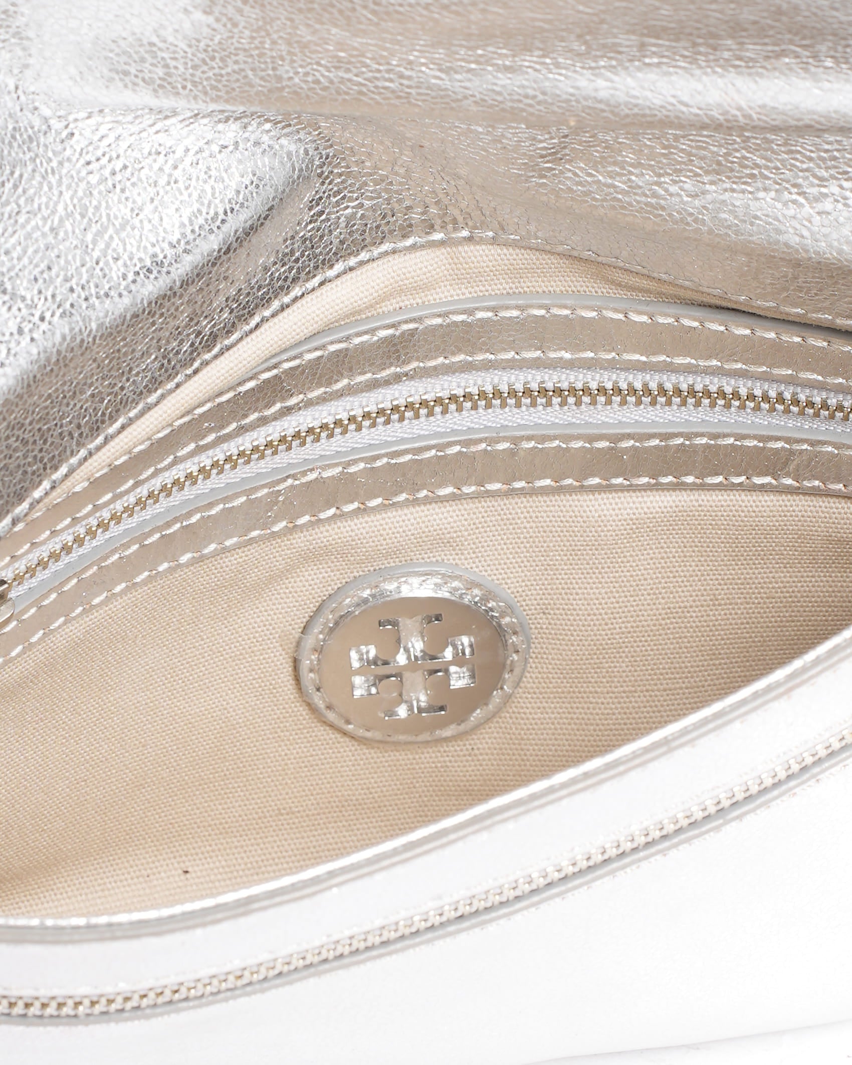 Tory burch silver metallic crossbody bag