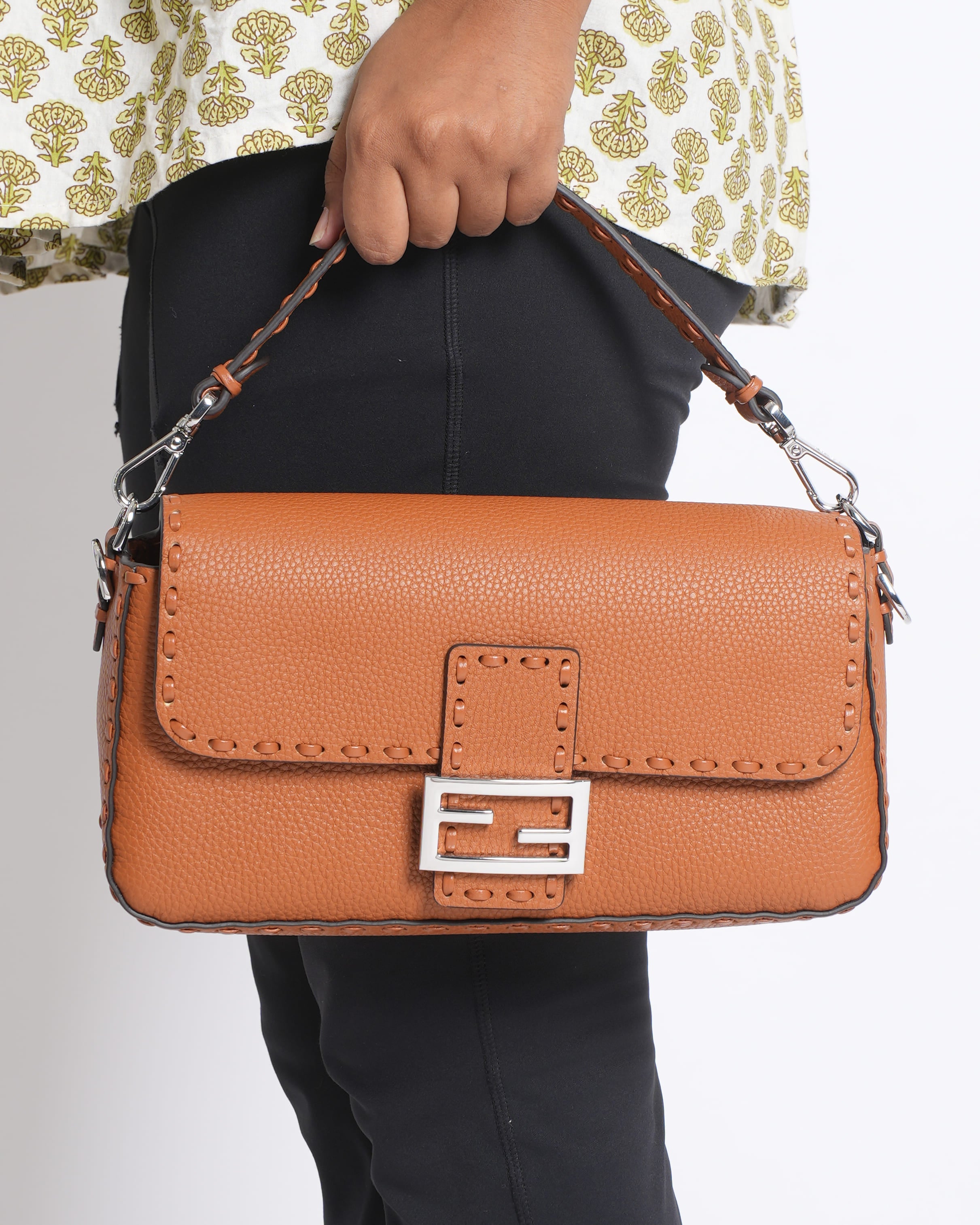 New Fendi Large Selleria Baguette in Brown
