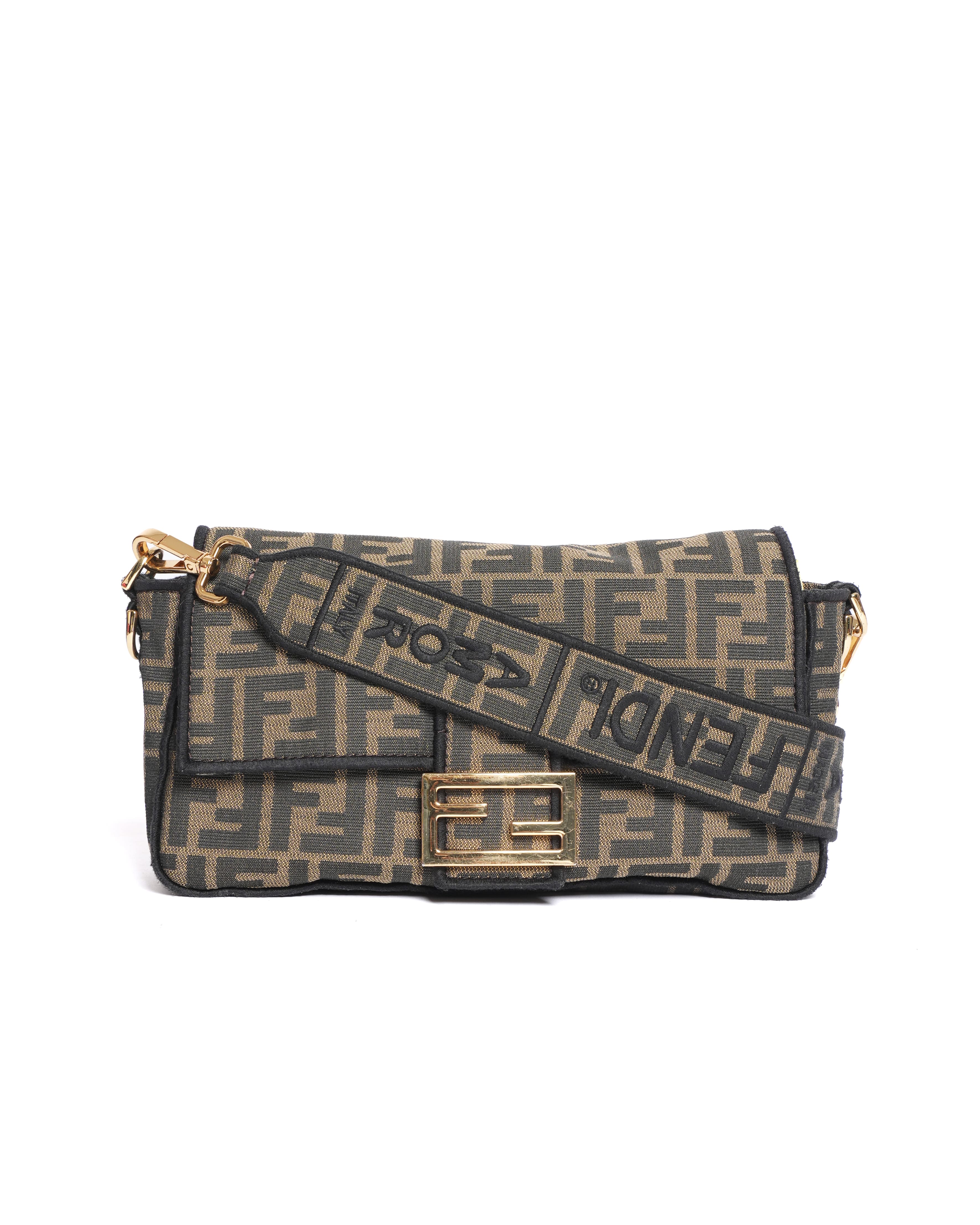 Fendi Tobacco Brown FF Jacquard Fabric Medium Baguette