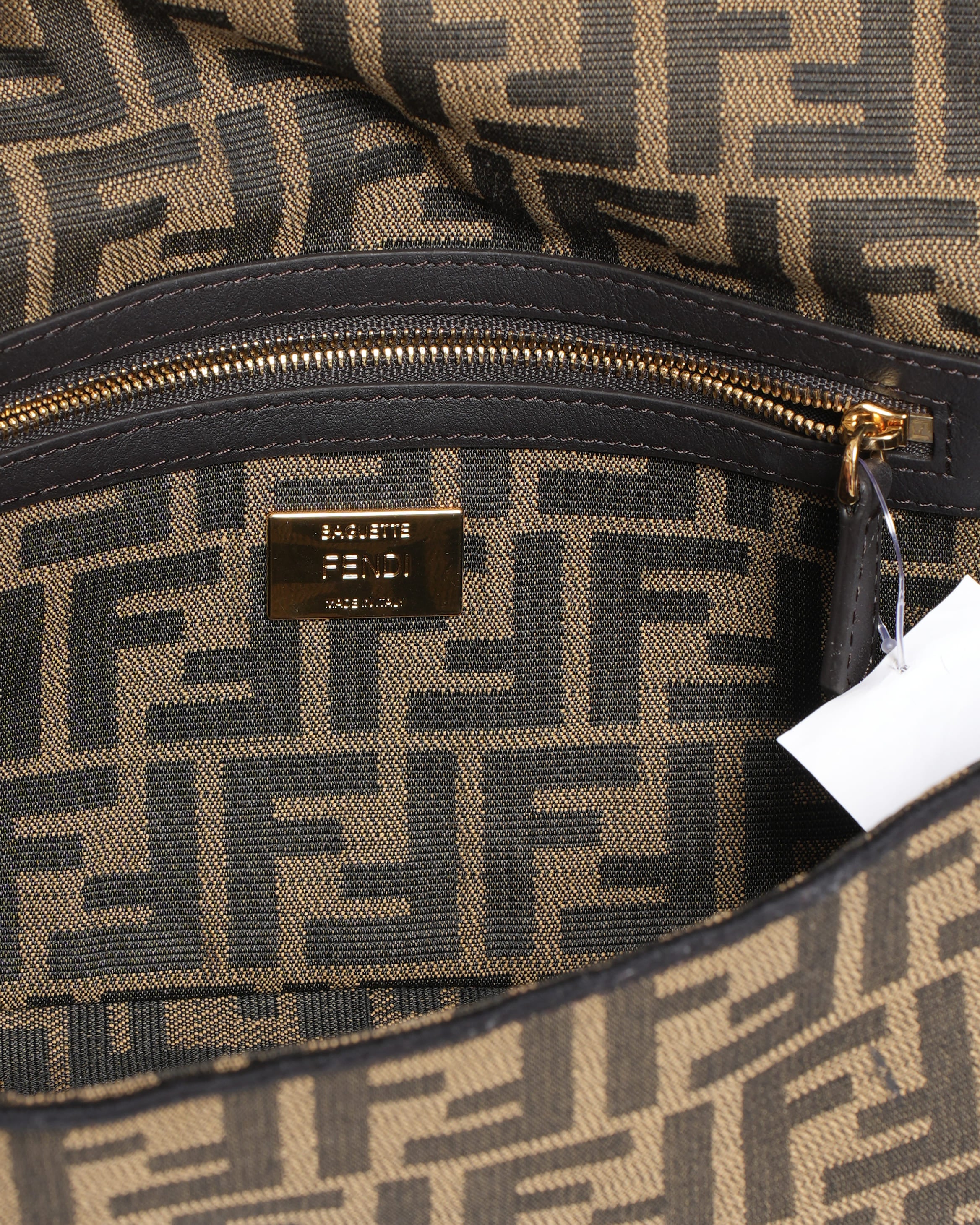 Fendi Tobacco Brown FF Jacquard Fabric Medium Baguette