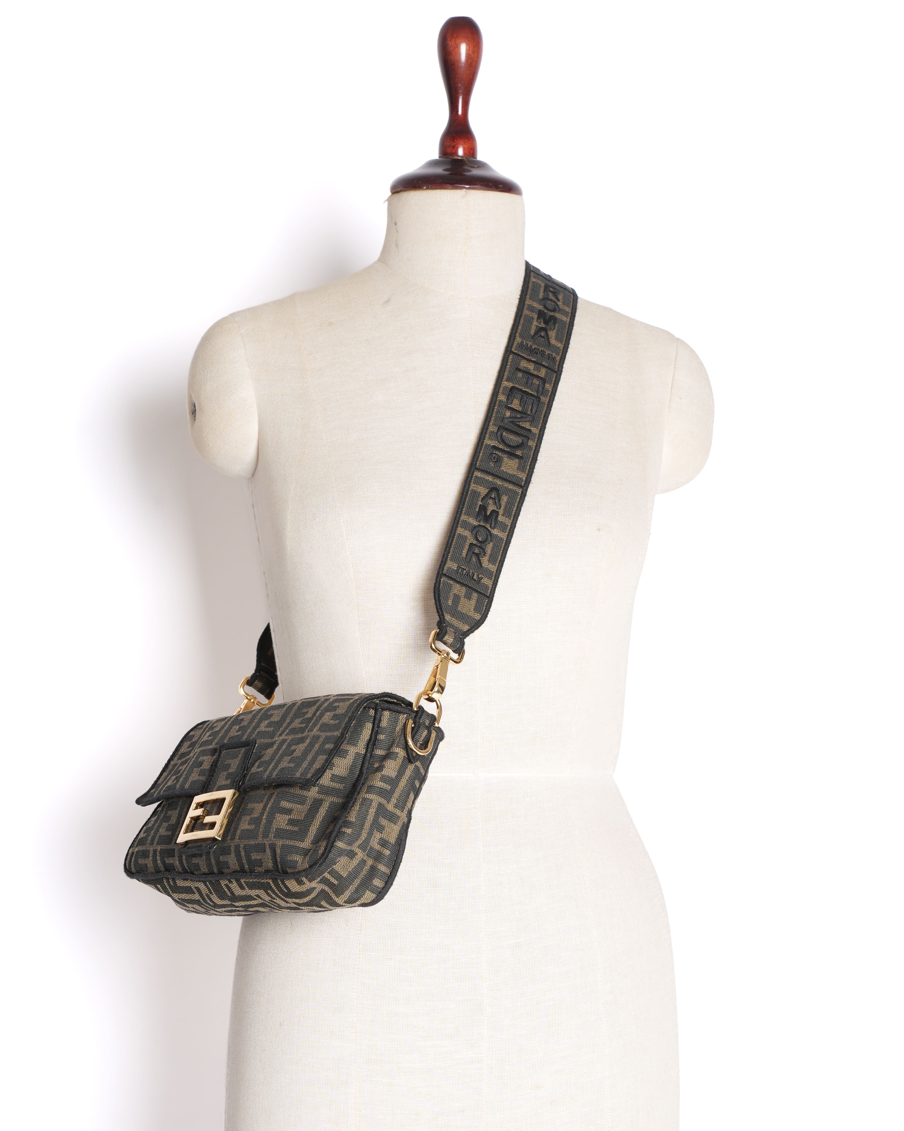 Fendi Tobacco Brown FF Jacquard Fabric Medium Baguette