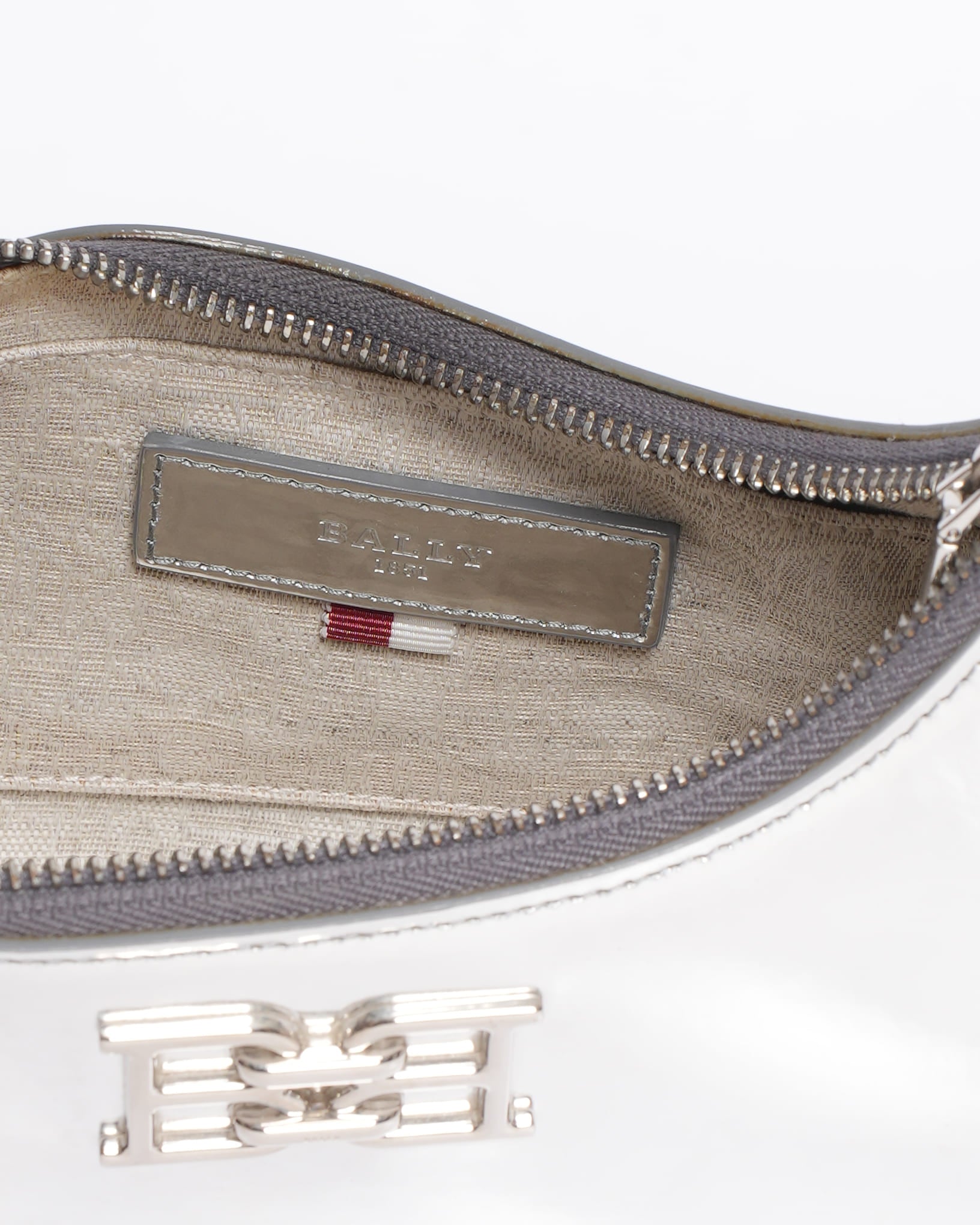 New Bally silver chrome patent hobo shoulder bag