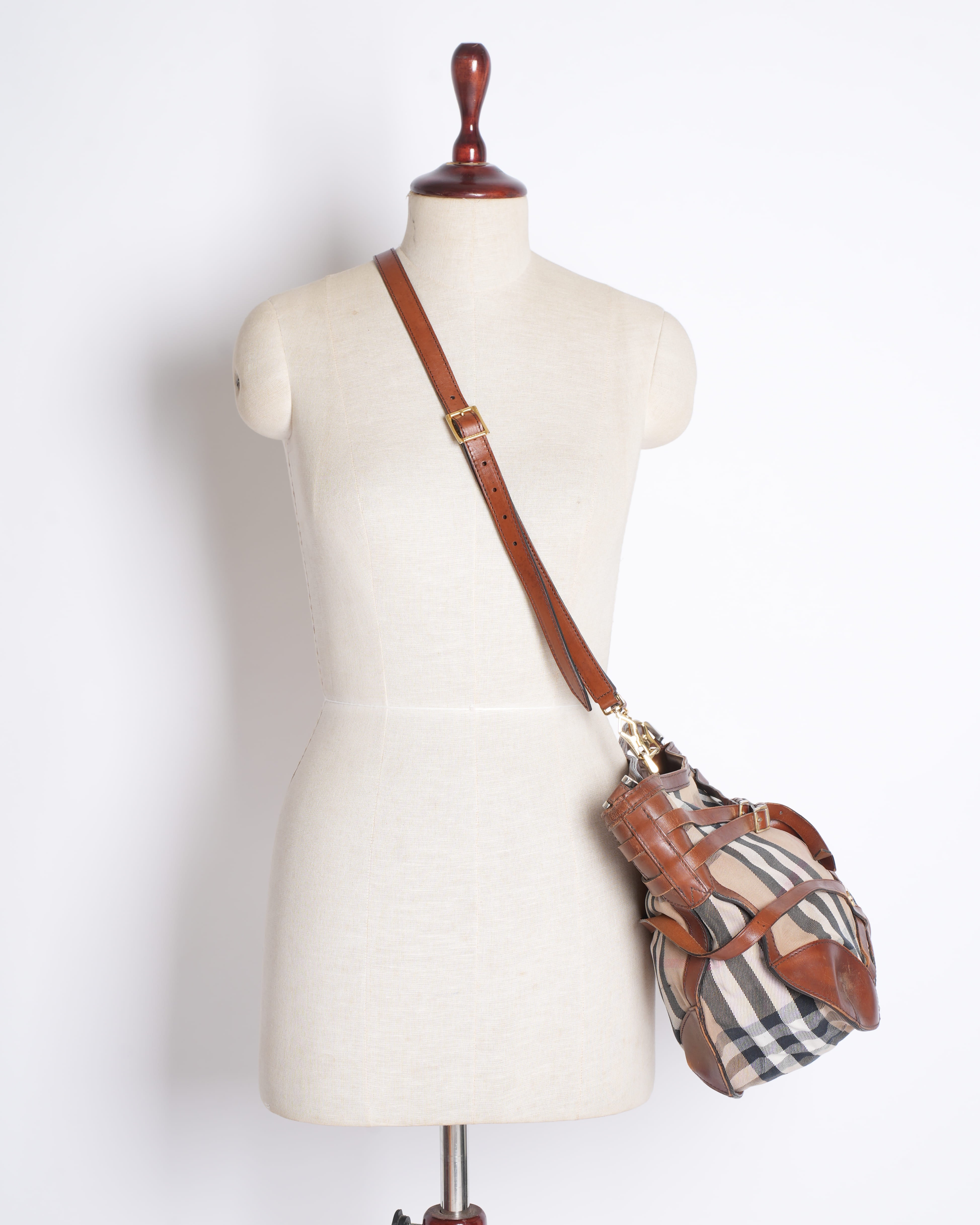 Burberry Brown House Check Canvas and Leather Dutton Hobo