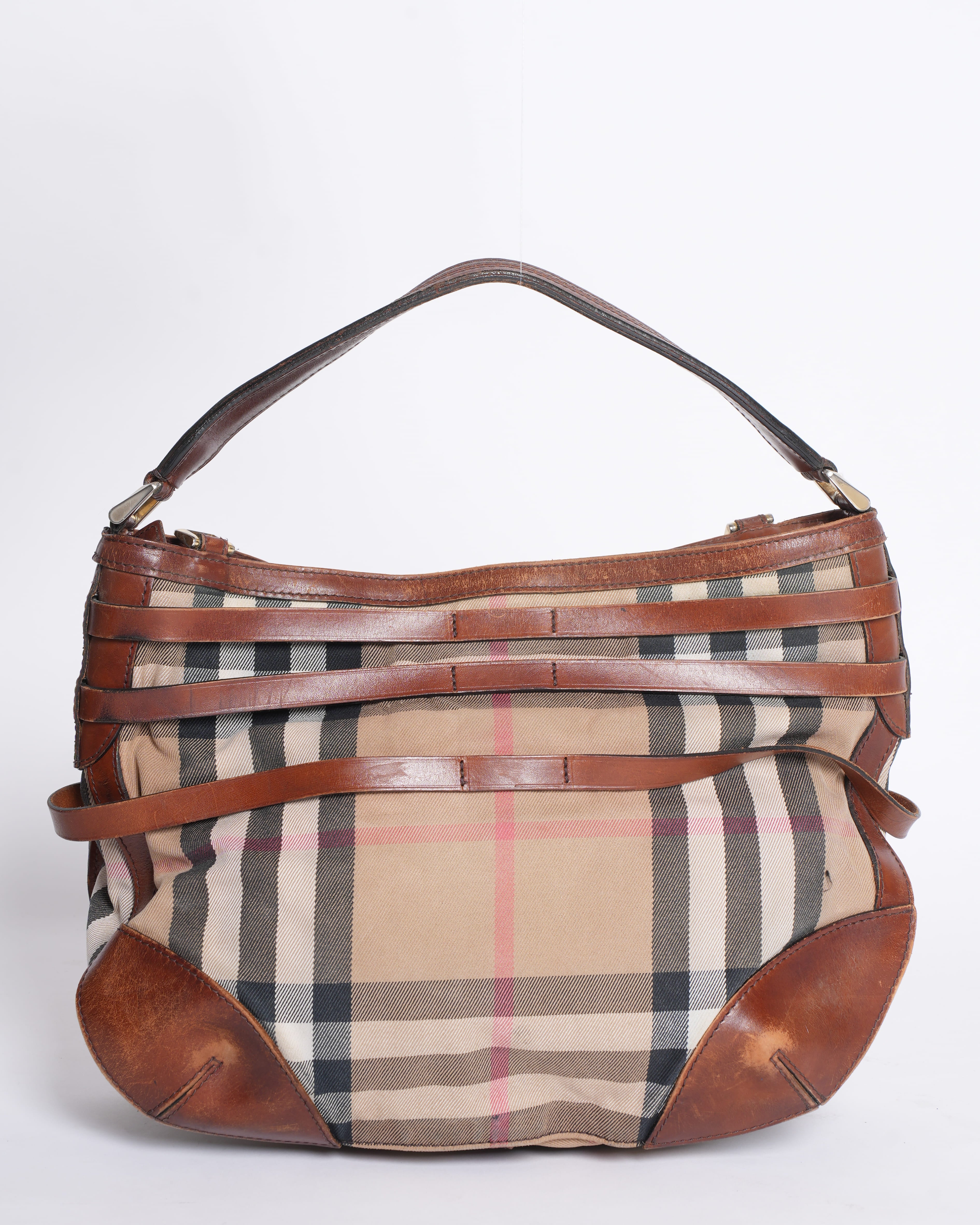 Burberry Brown House Check Canvas and Leather Dutton Hobo