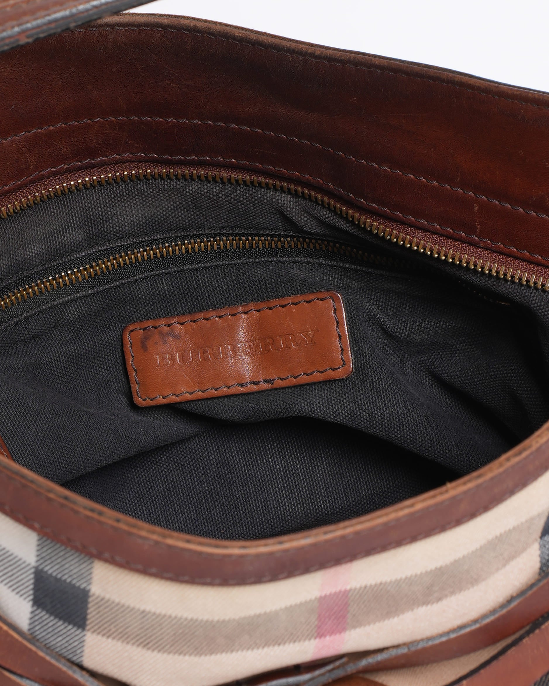 Burberry Brown House Check Canvas and Leather Dutton Hobo