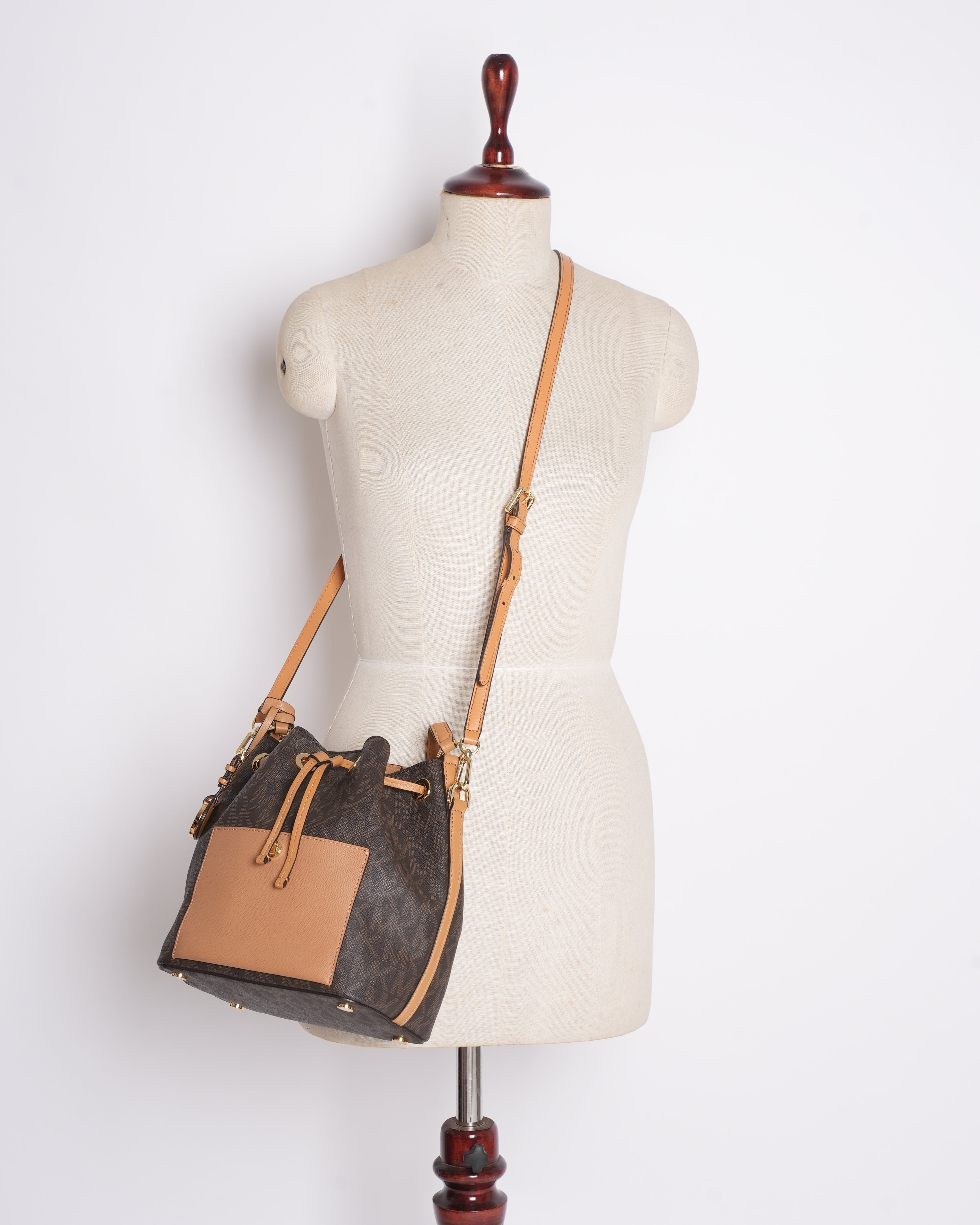 MIchael Kors Monogram Bucket Bag In Brown