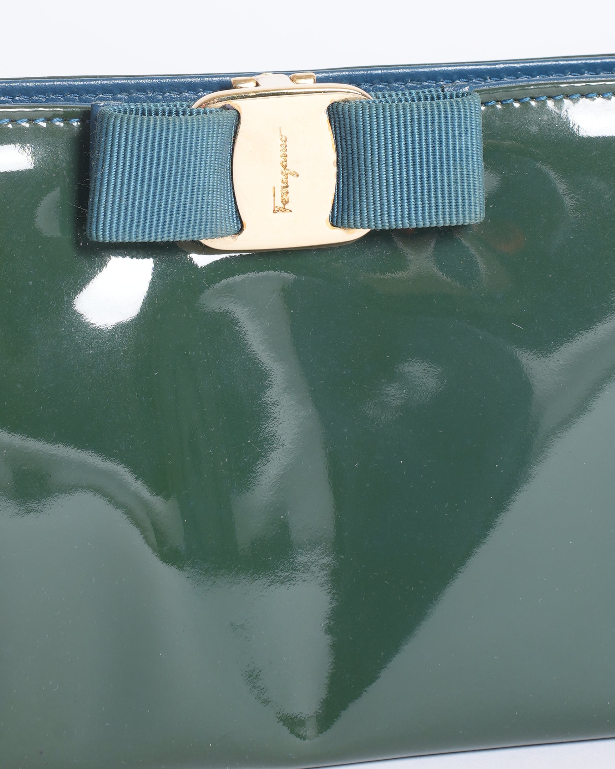 Salvatore Ferragamo Green Patent Leather Vara Bow Crossbody Bag