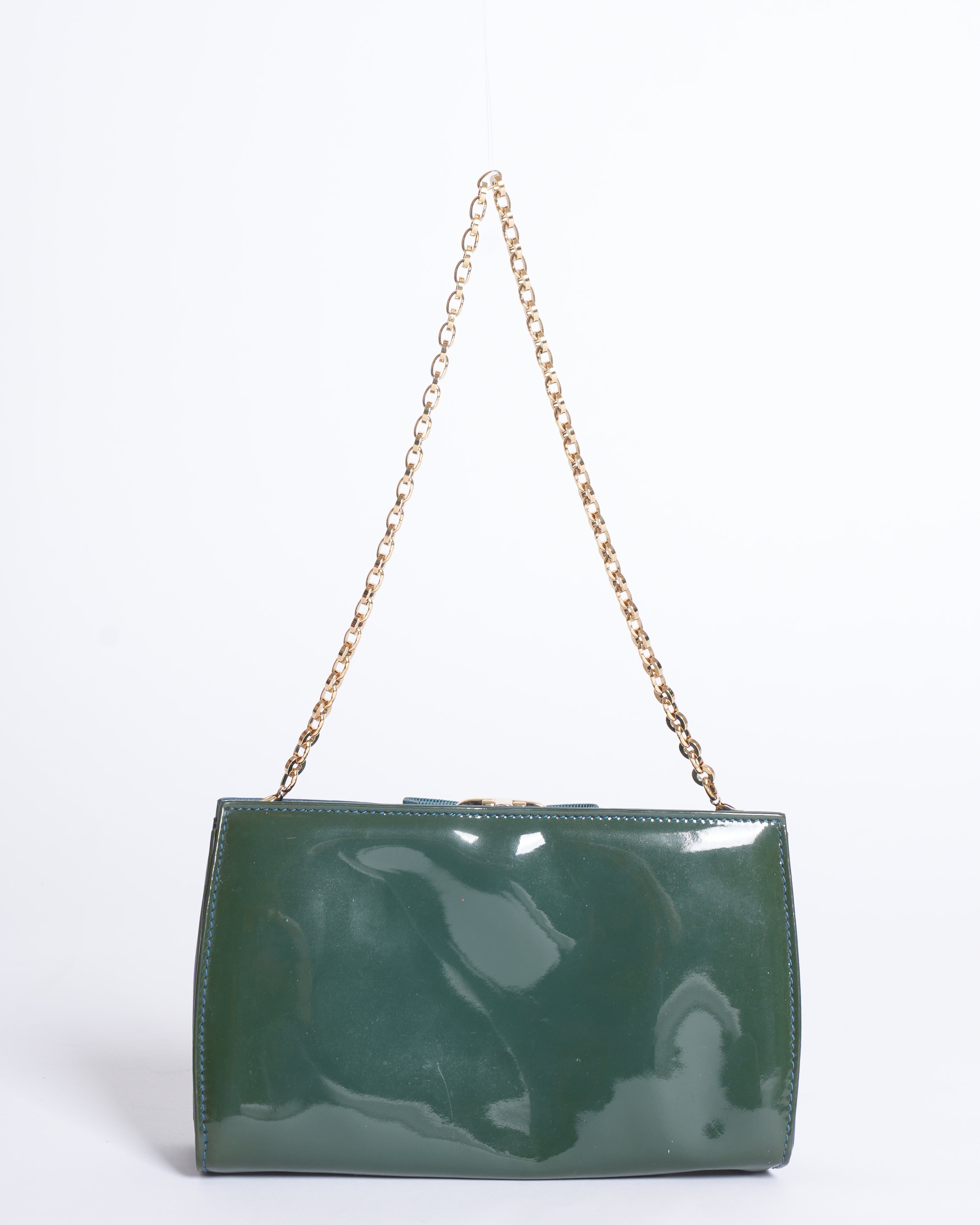 Salvatore Ferragamo Green Patent Leather Vara Bow Crossbody Bag