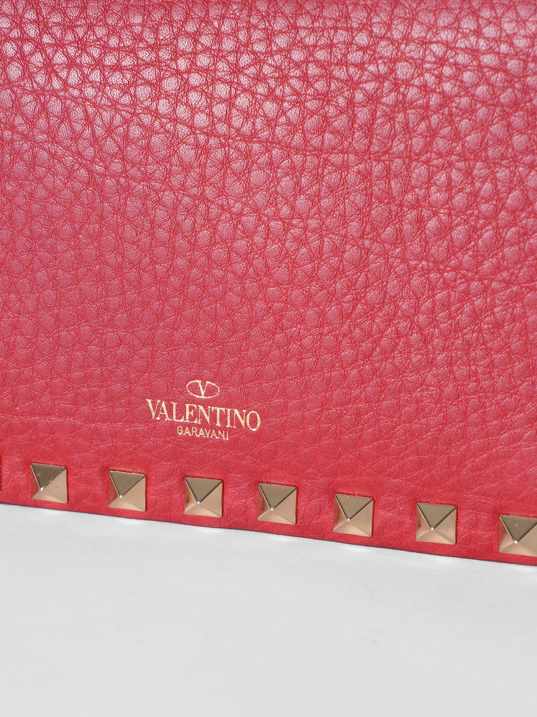 Valentino Red Leather Rockstud Chain Clutch