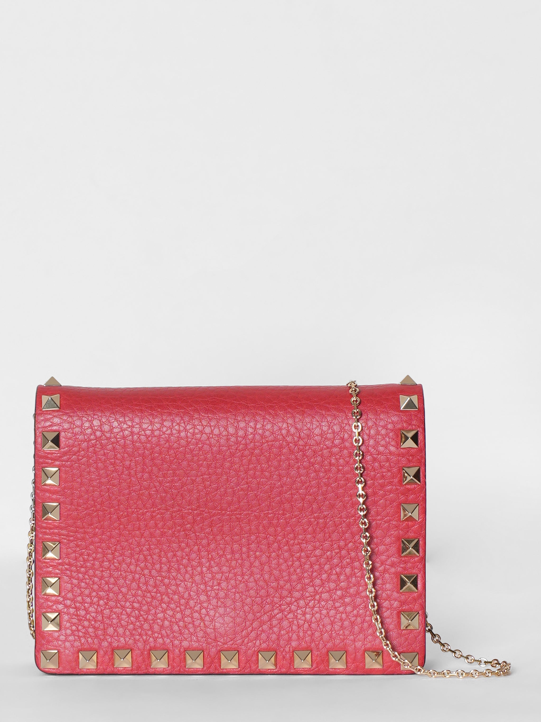 Valentino Red Leather Rockstud Chain Clutch