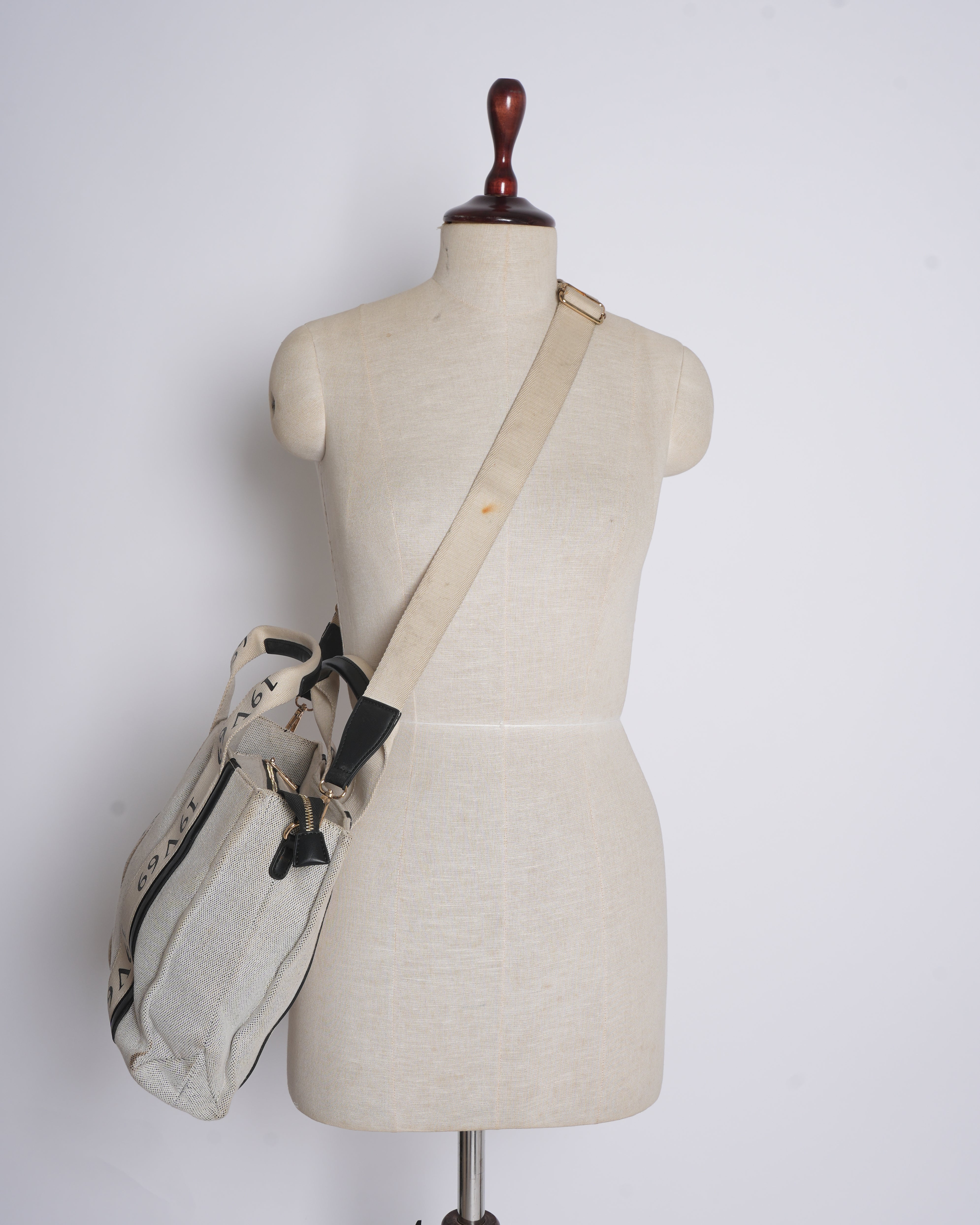 Versace Small Canvas Tote In Beige