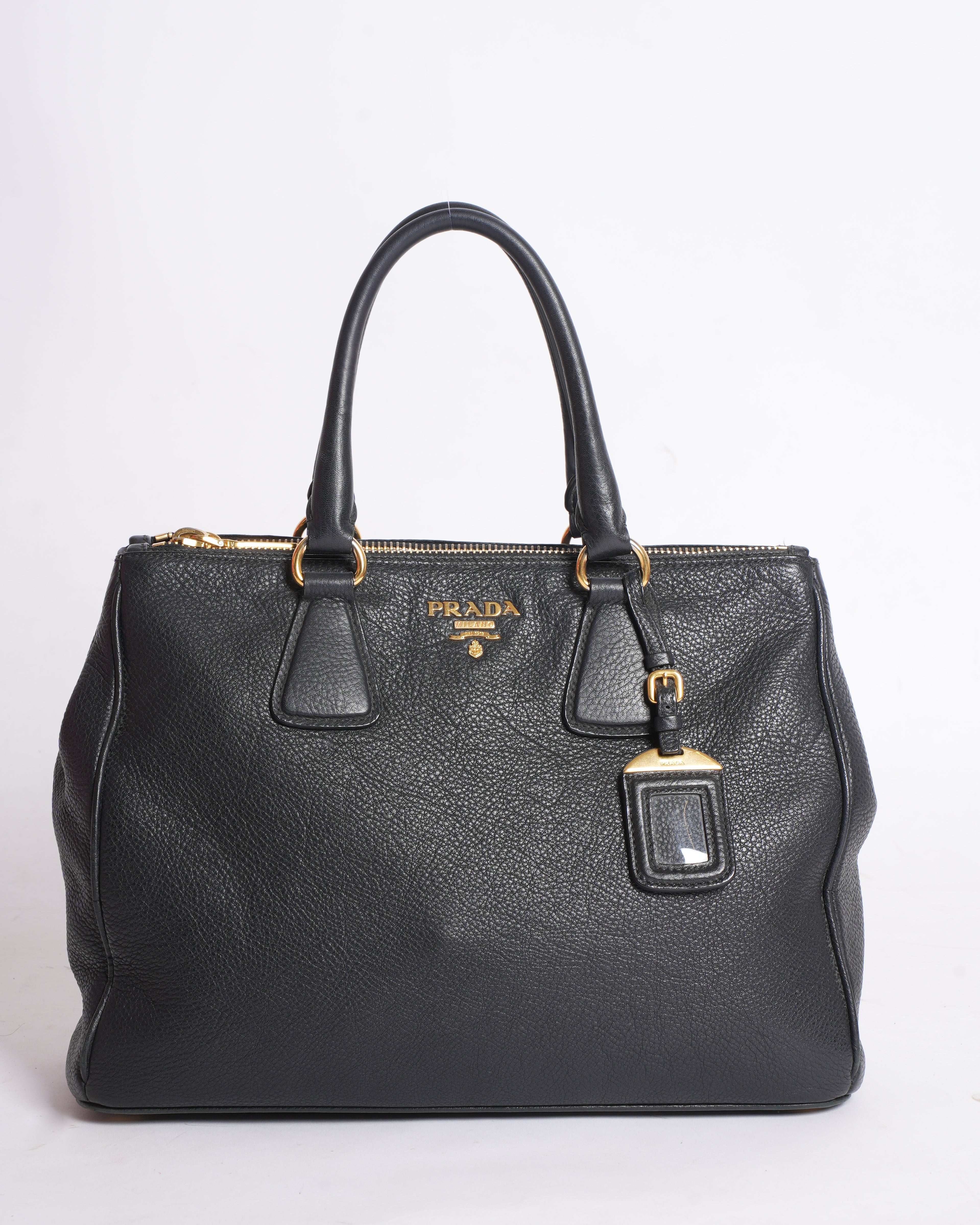 prada Black Vitello Phenix Leather Tote bag