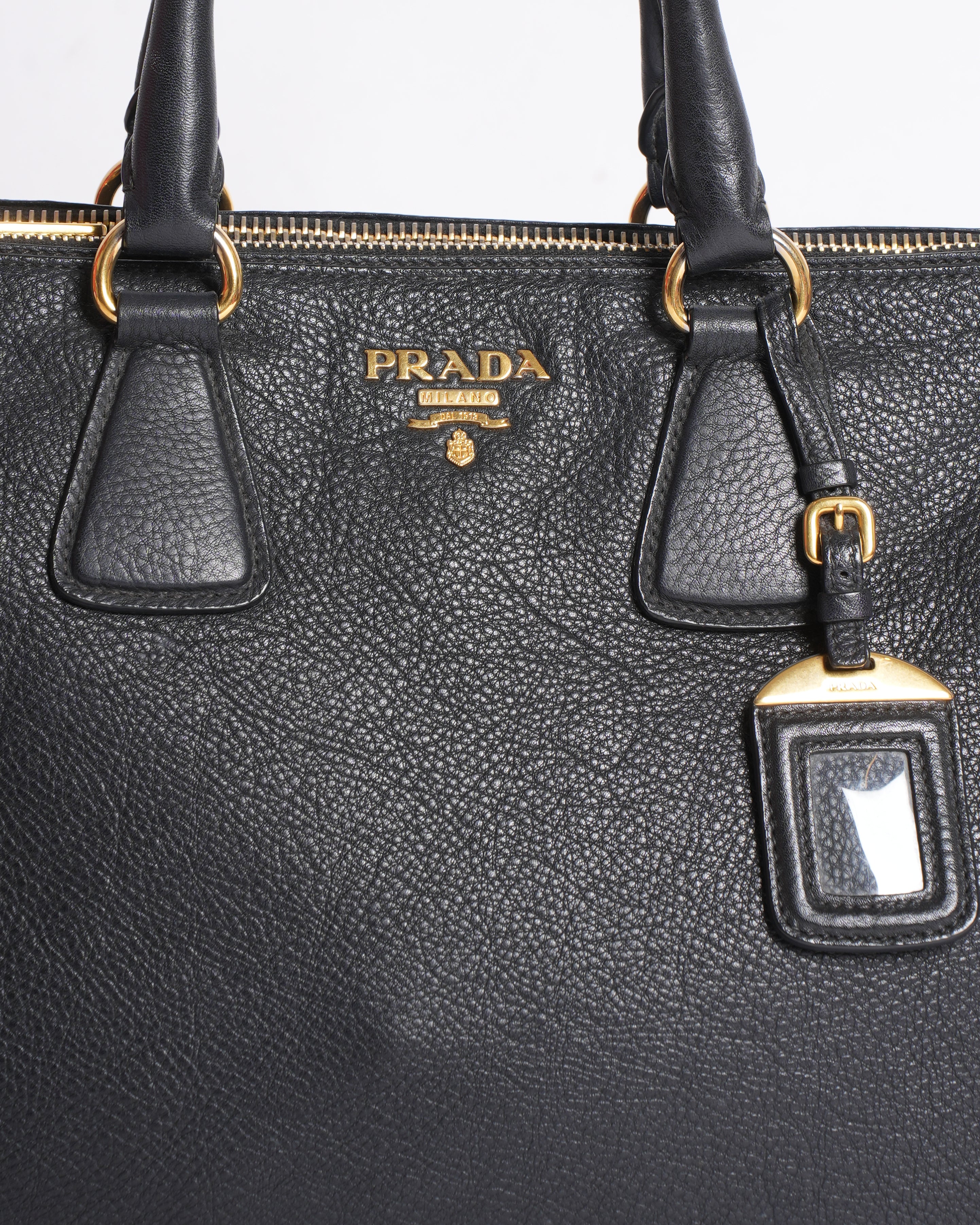 prada Black Vitello Phenix Leather Tote bag