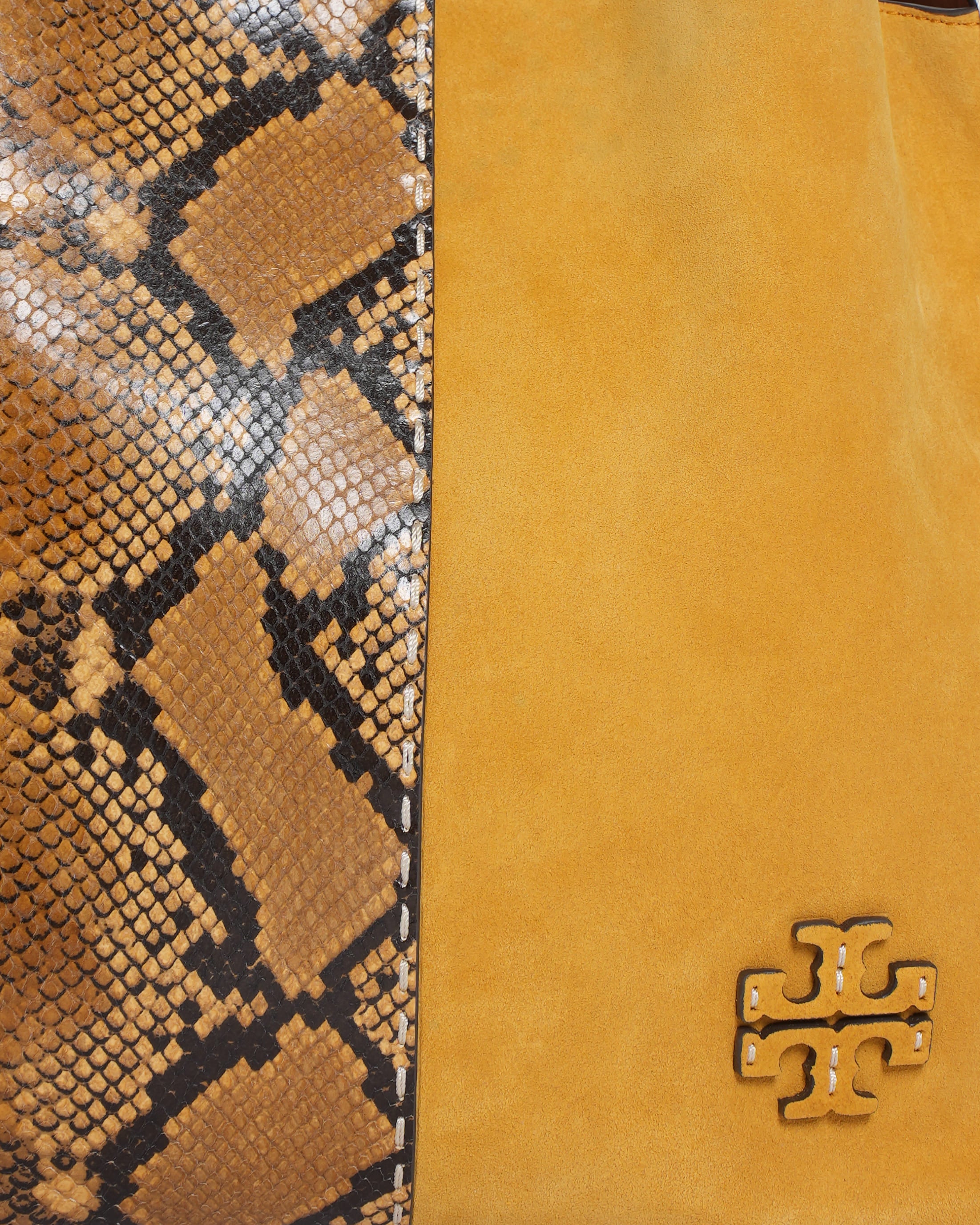 New Tory Burch McGraw Snake-Embossed Leather & Suede Hobo Bag
