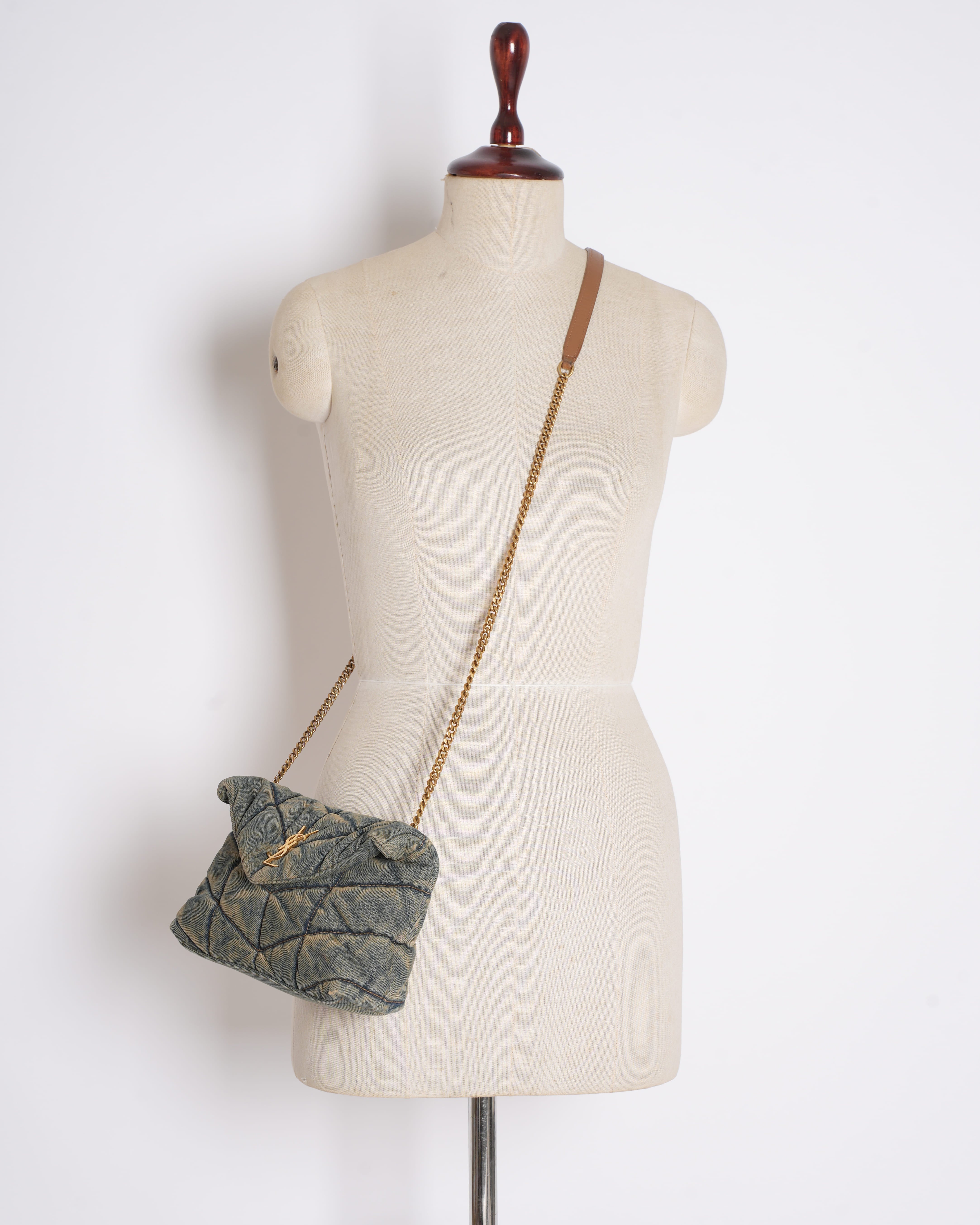 Saint Laurent LouLou Puffer Shoulder Bag in Denim