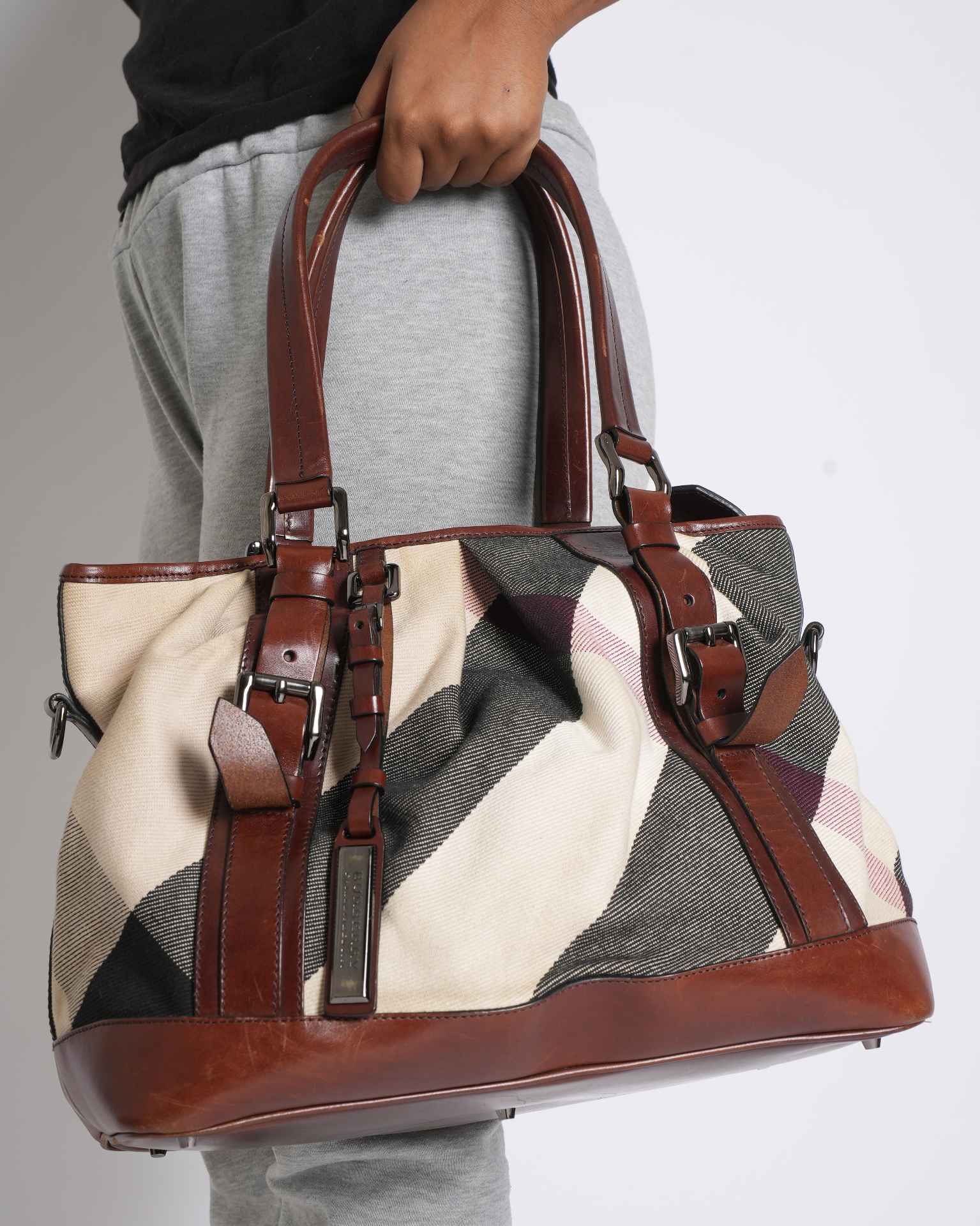Burberry Brown Mega Check Canvas & Leather Lowry Tote