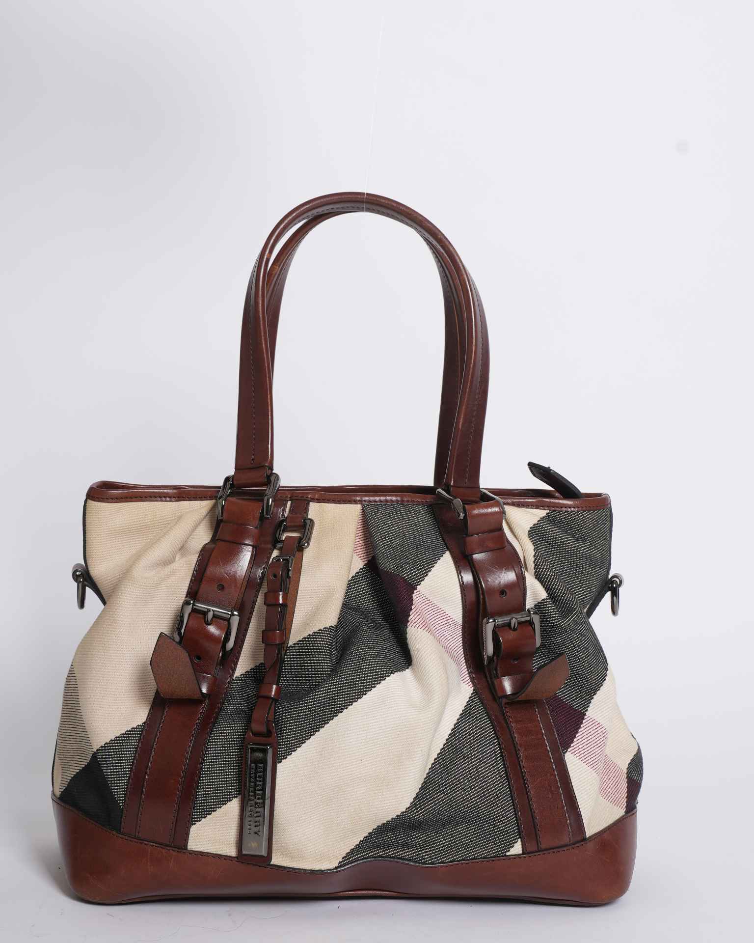 Burberry Brown Mega Check Canvas Leather Lowry Tote