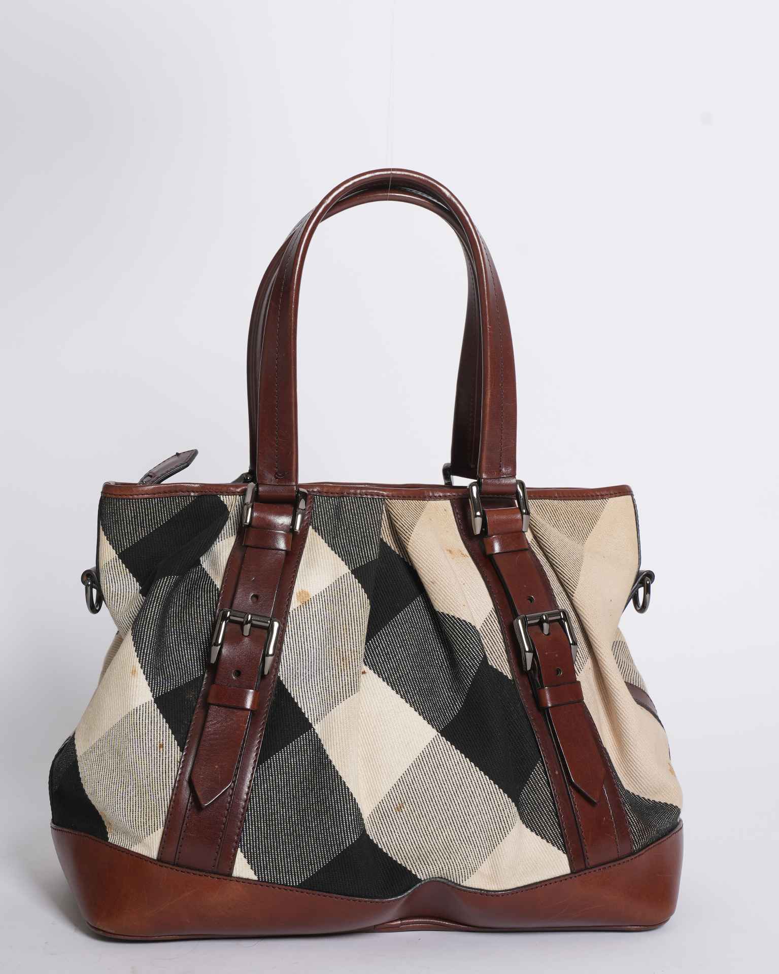 Burberry Brown Mega Check Canvas & Leather Lowry Tote