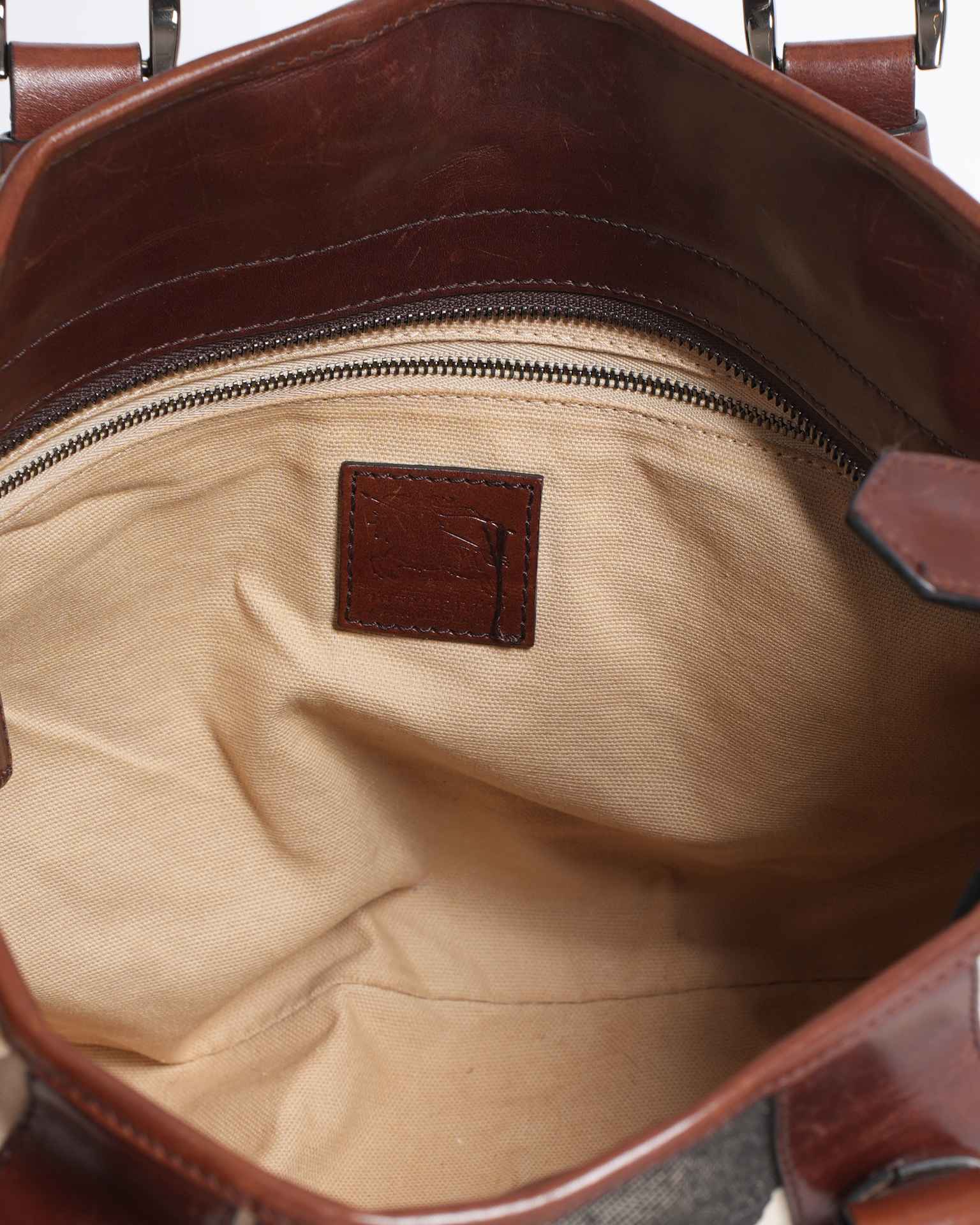 Burberry Brown Mega Check Canvas & Leather Lowry Tote