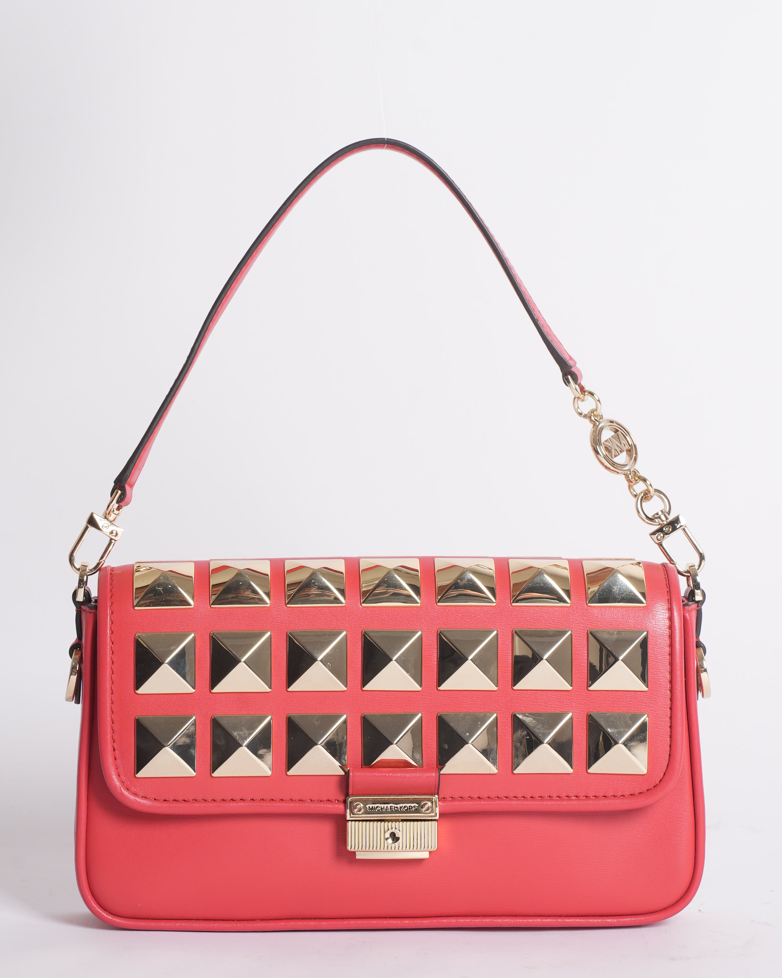 Michael Kors Studded Leather Bradshaw Shoulder Bag in Red