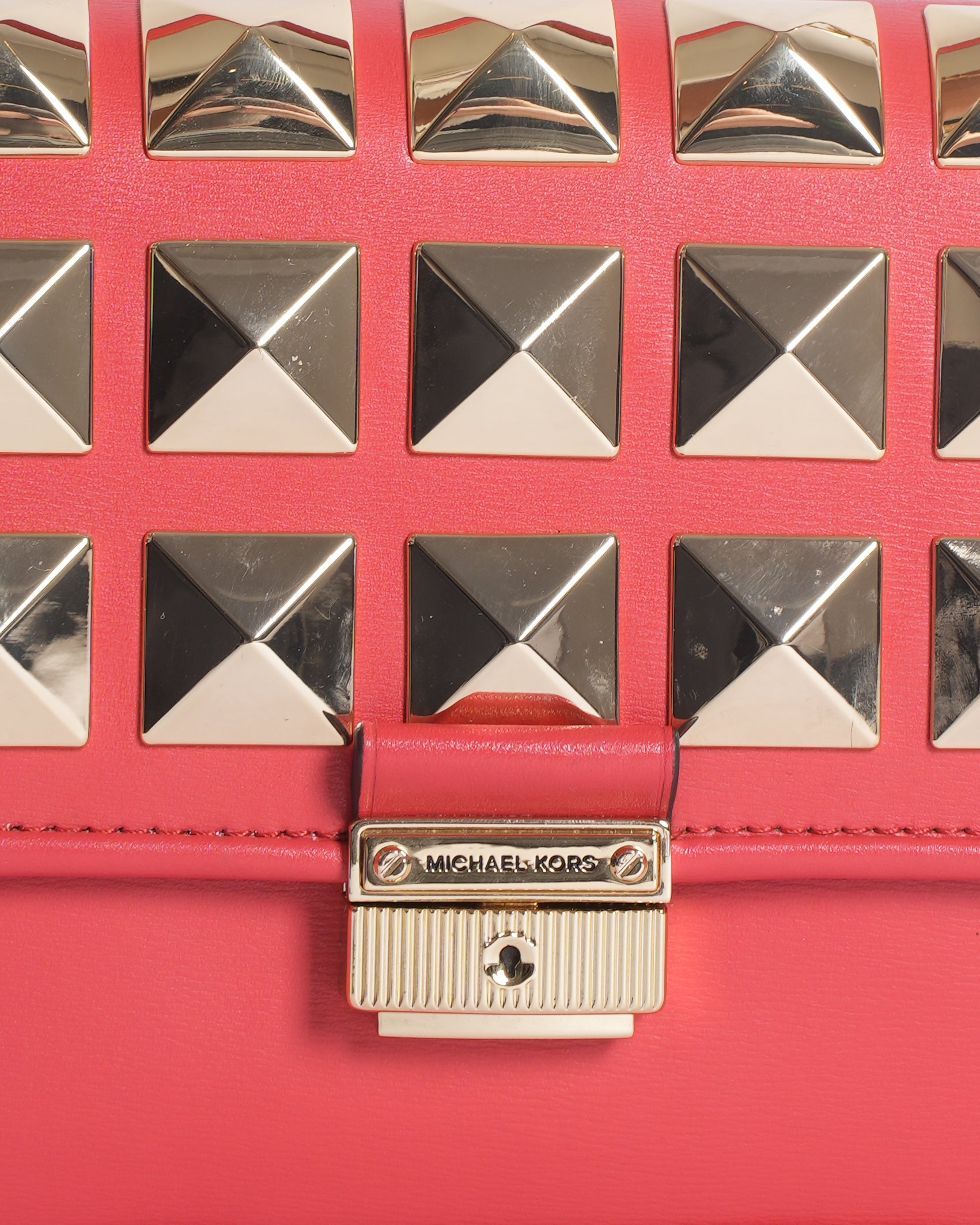 Michael Kors Studded Leather Bradshaw Shoulder Bag in Red