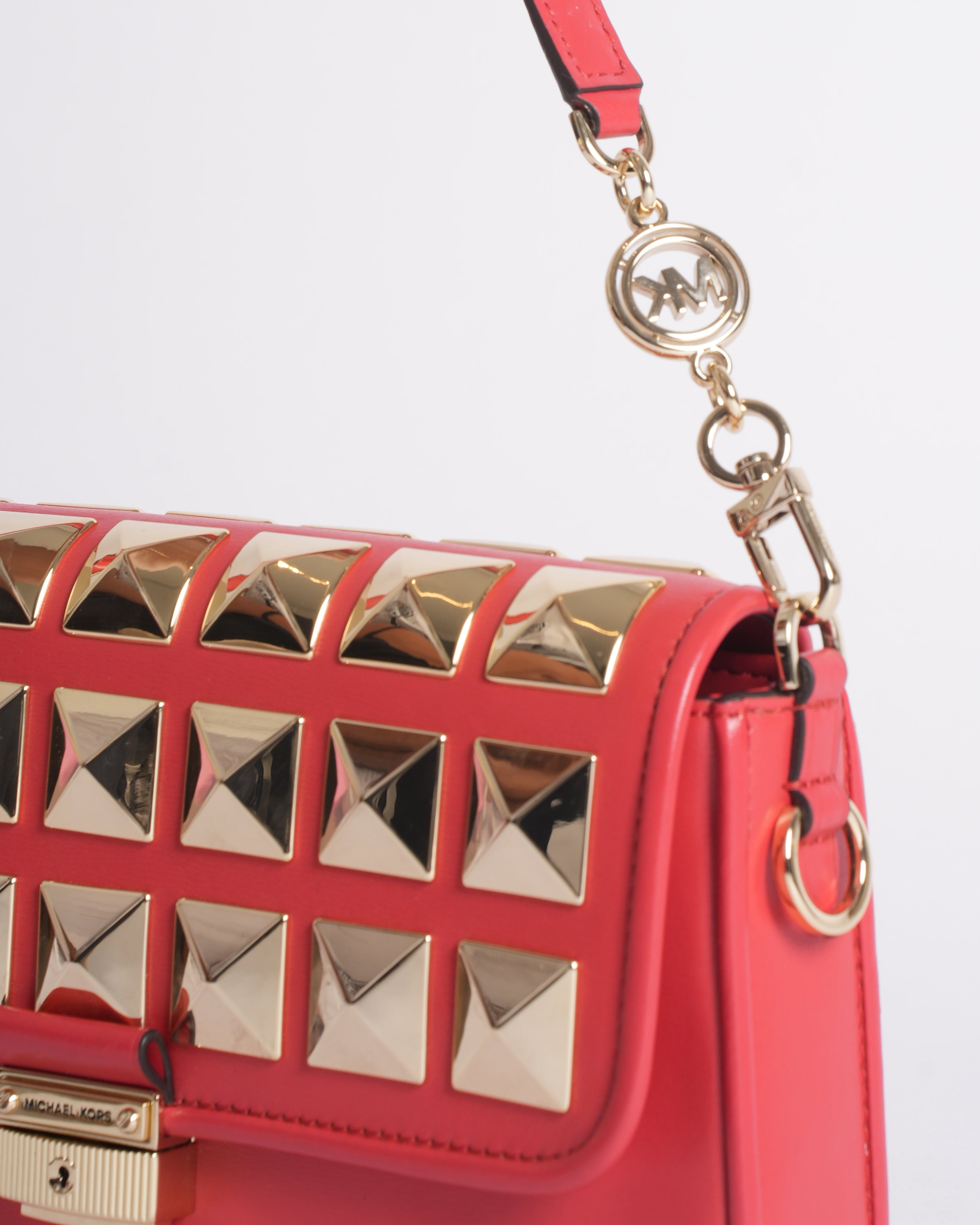 Michael Kors Studded Leather Bradshaw Shoulder Bag in Red