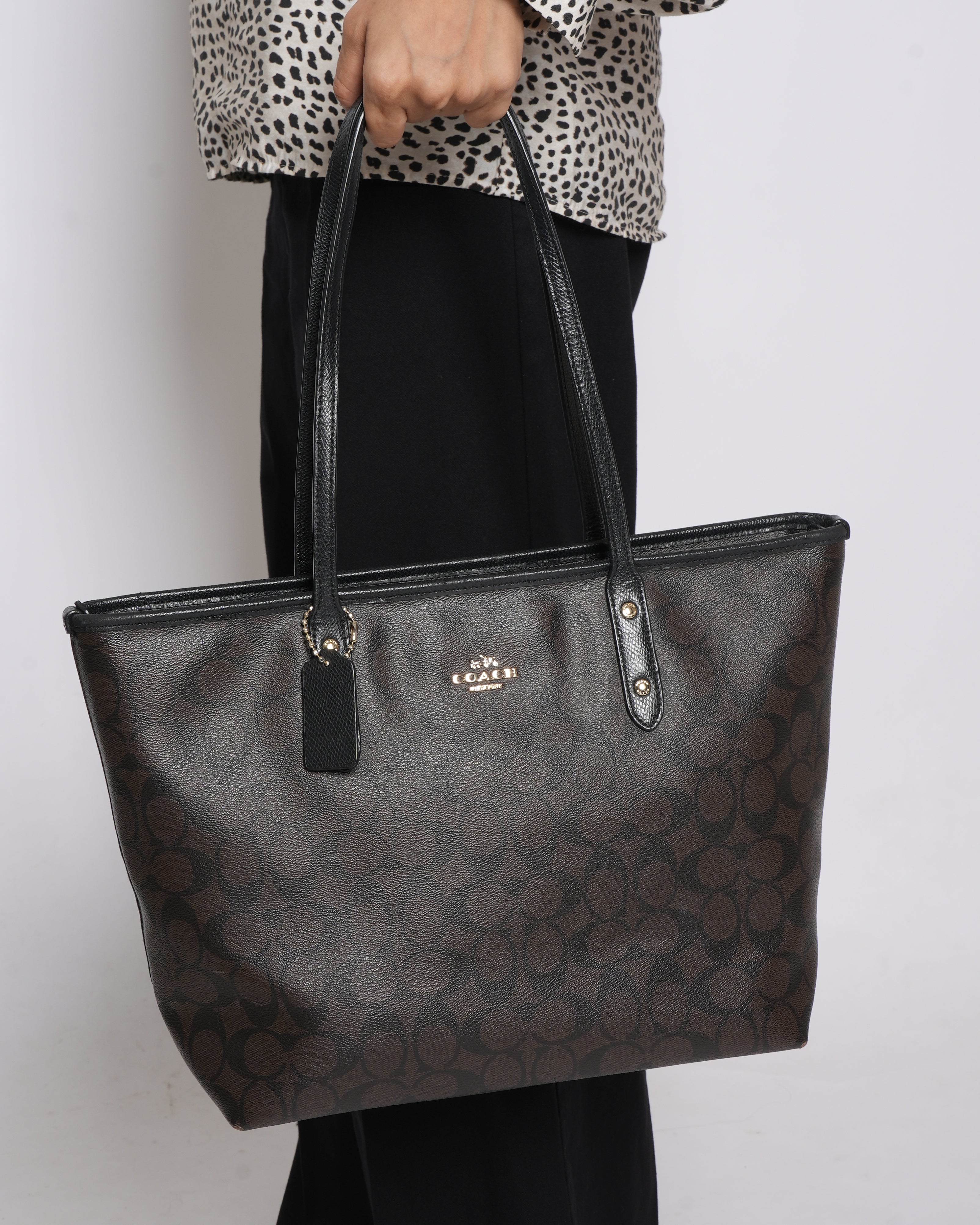 Coach Monogram Tote In Brown