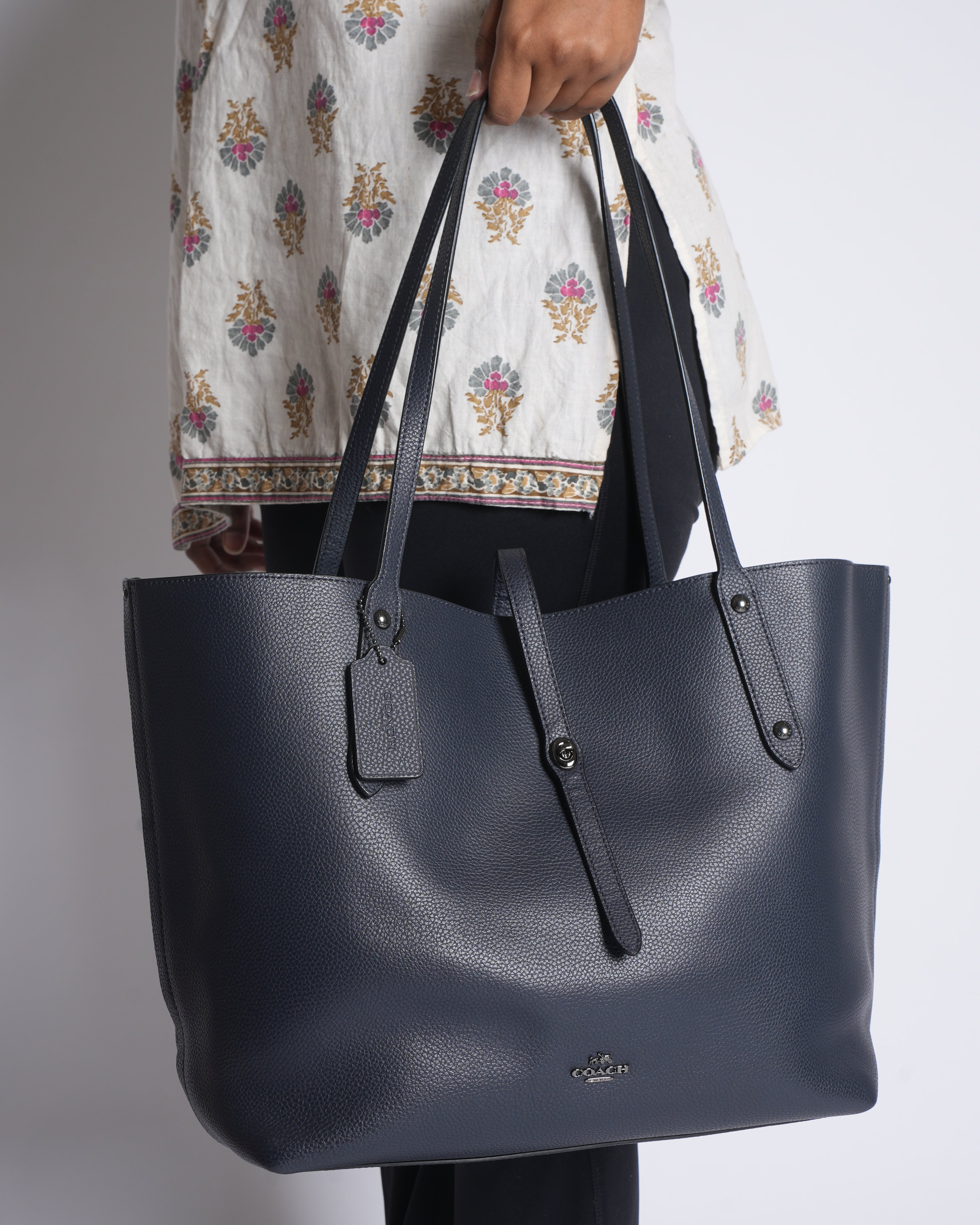 Coach navy teal market tote