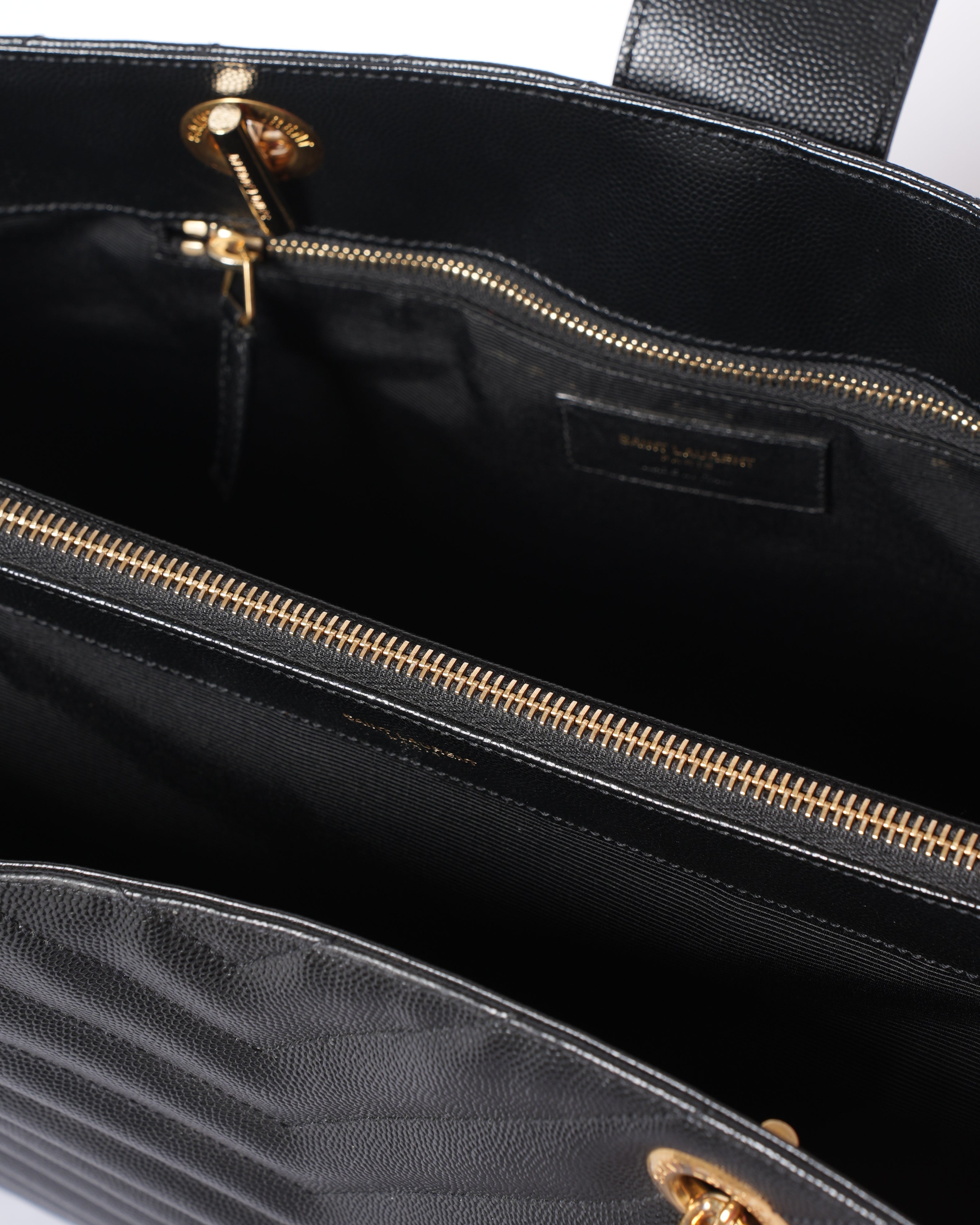 Saint Laurent Black Matelasse Leather Cassandre Shopper Tote