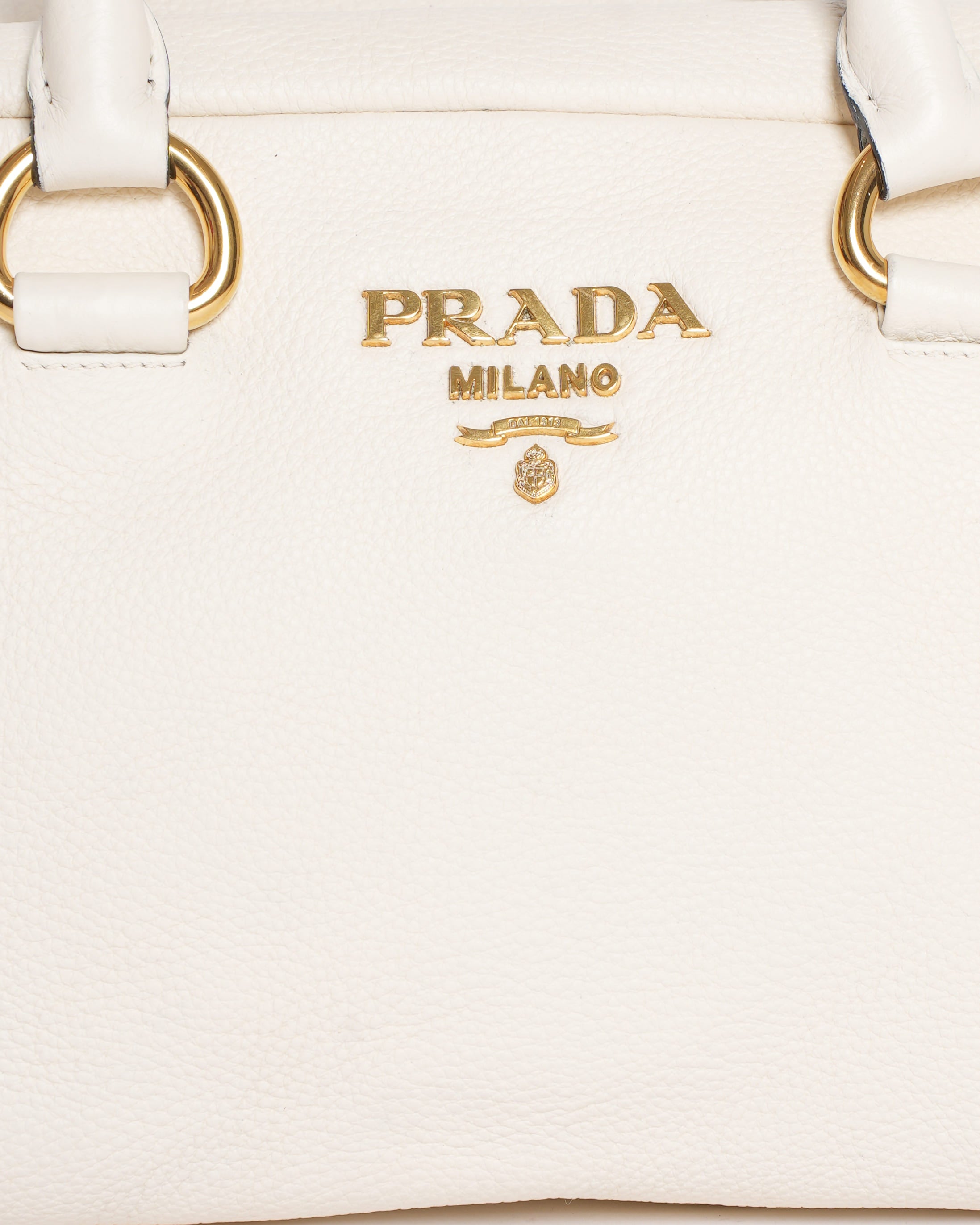 Prada White Saffiano Top Handle Satchel with Thick Shoulder Strap