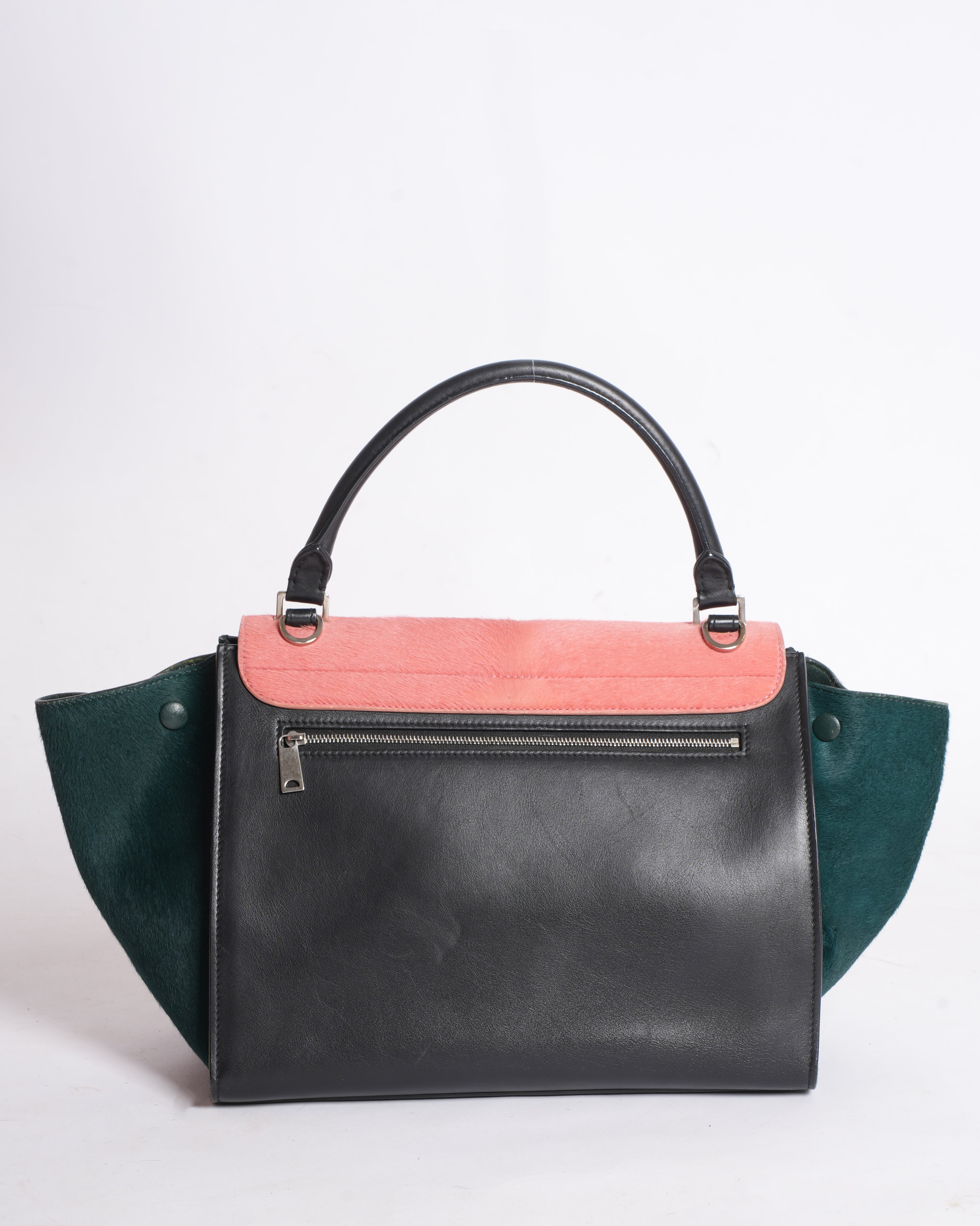 Celine Tri Color Leather & Pony Hair Trapeze Top Handle Bag