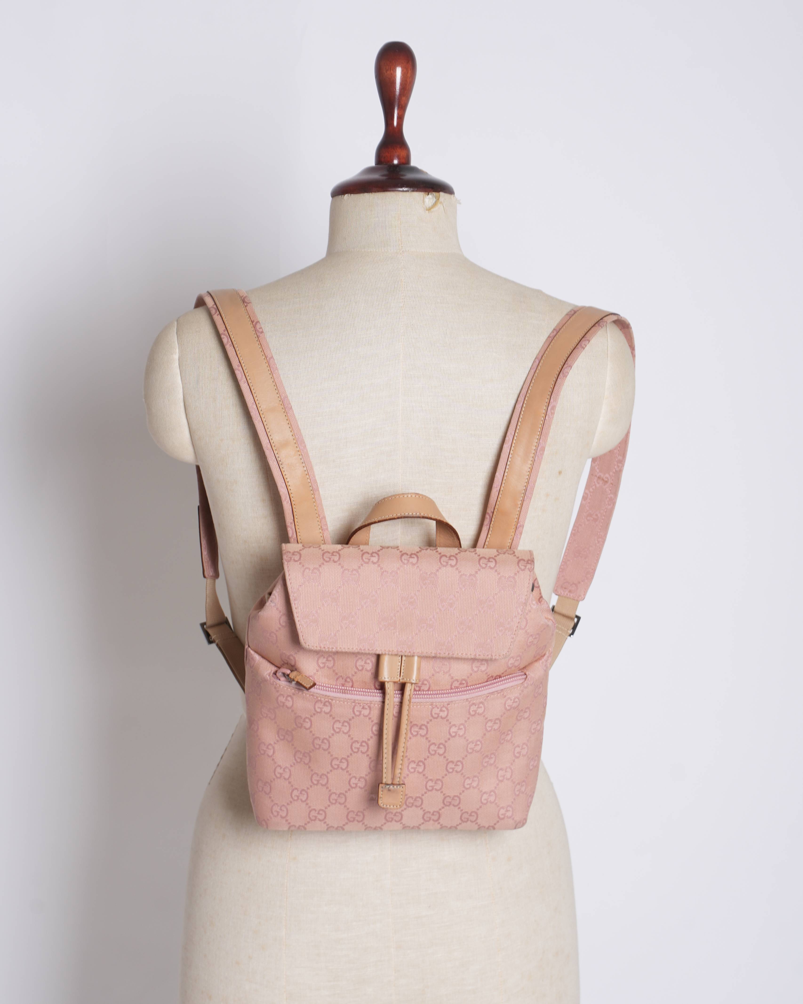 Gucci Monogram Canvas & Leather Backpack In Pink