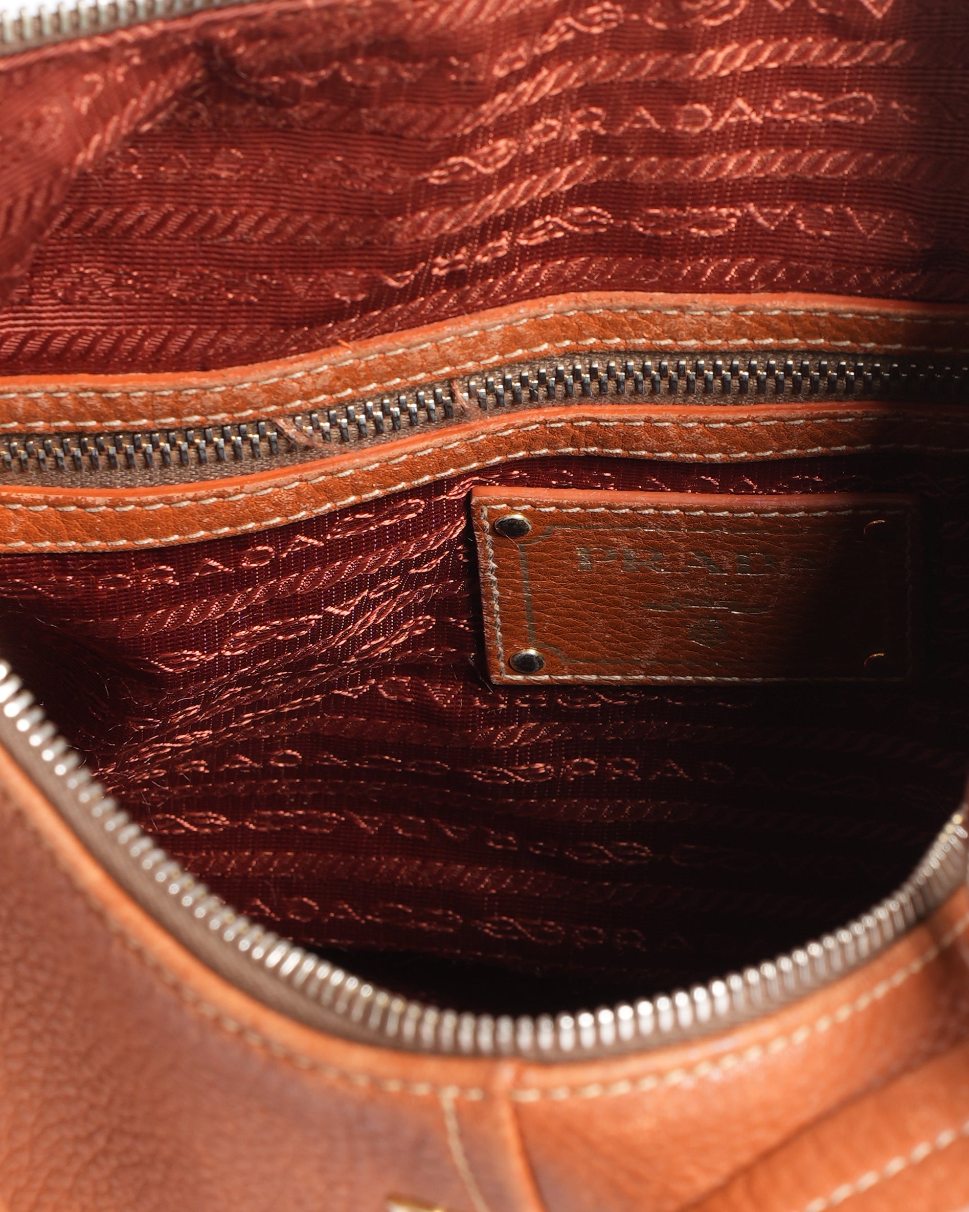 Vintage Prada Brown Vitello Daino Leather Hobo Bag