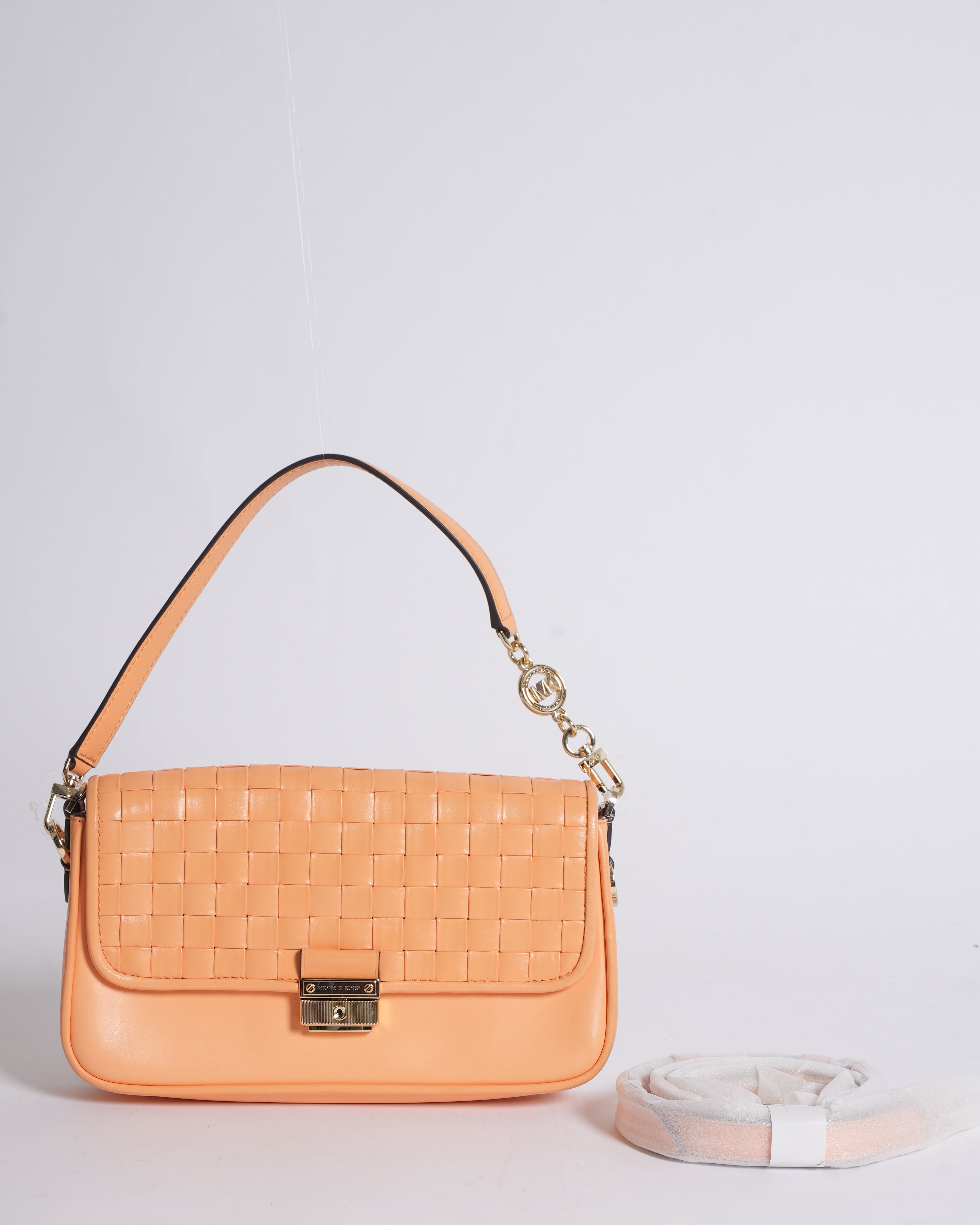New MK Woven Flap Shoulder Bag In Orange