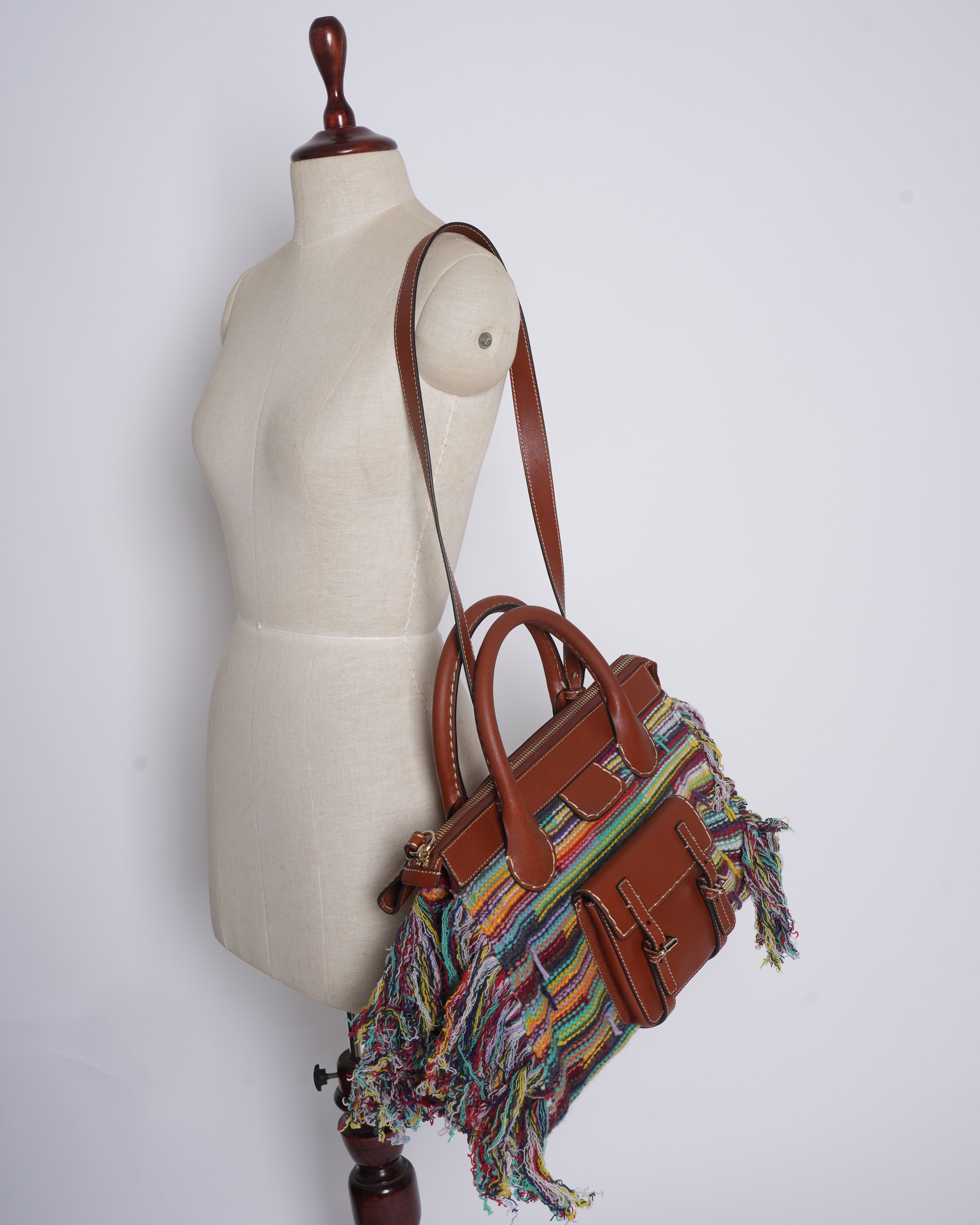 New Chloe women multicolor fringed women's satchel bag
