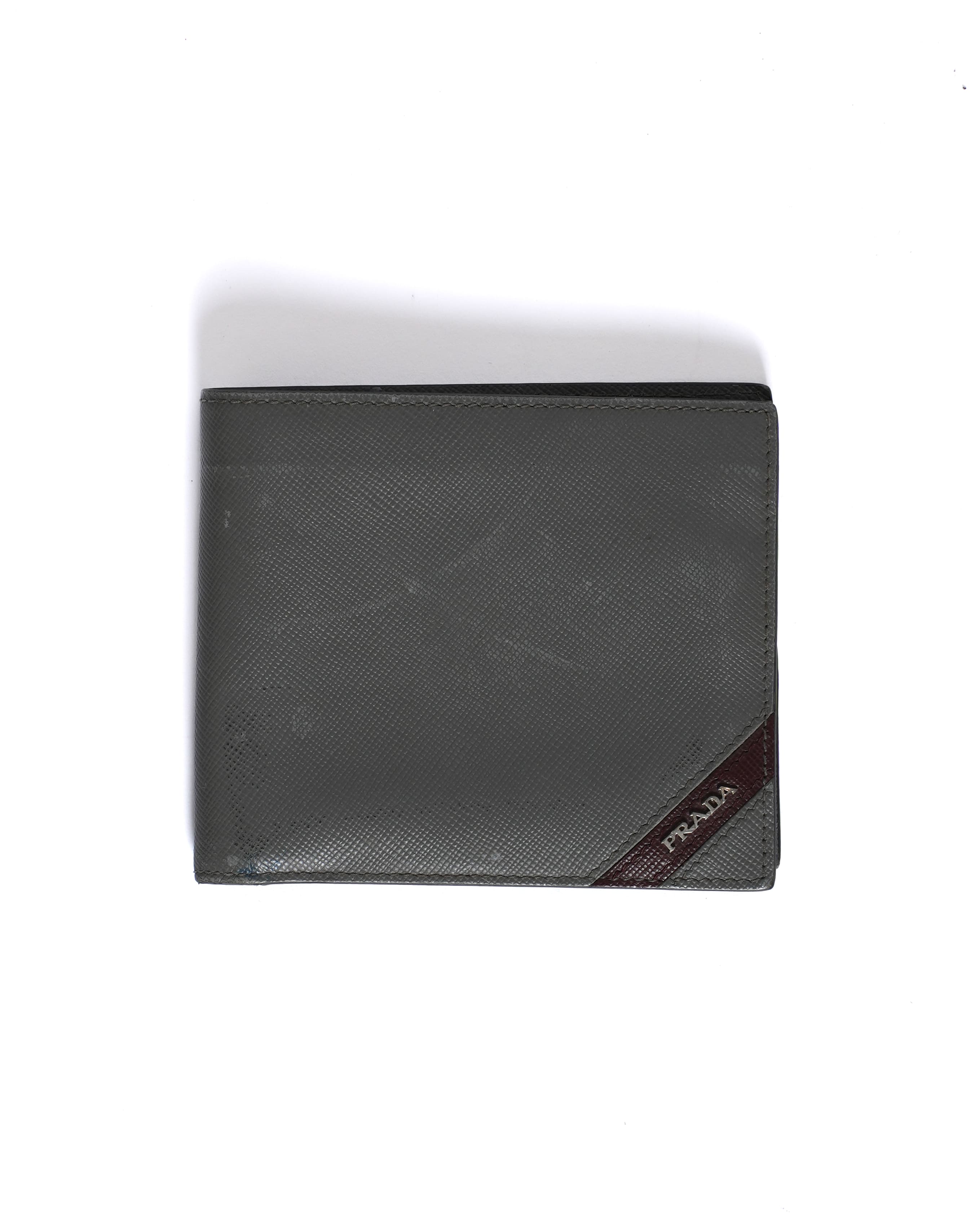 Prada Grey Saffiano Leather Bi-Fold Wallet