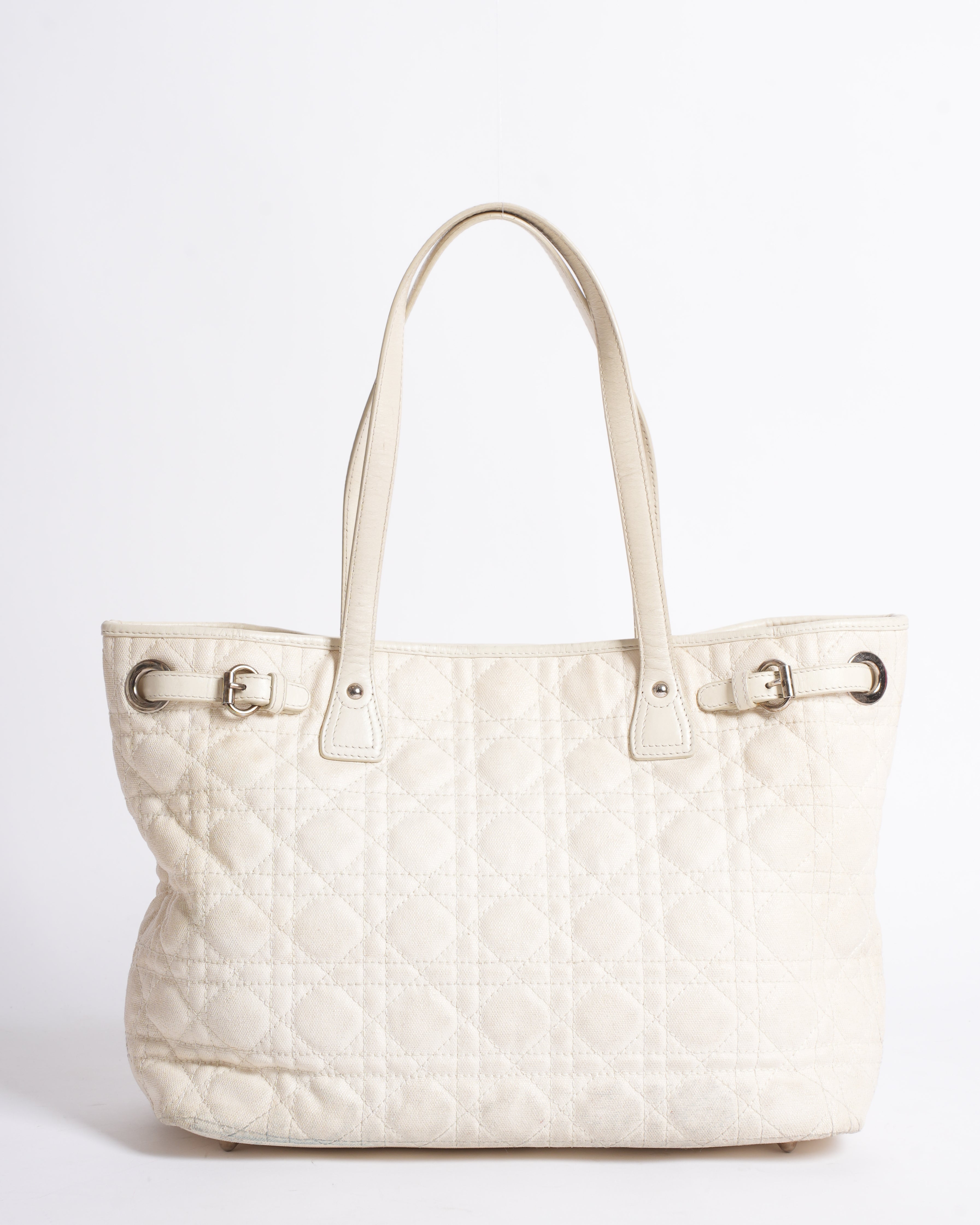 Christian Dior Cannage Shoulder Bag In White Canvas