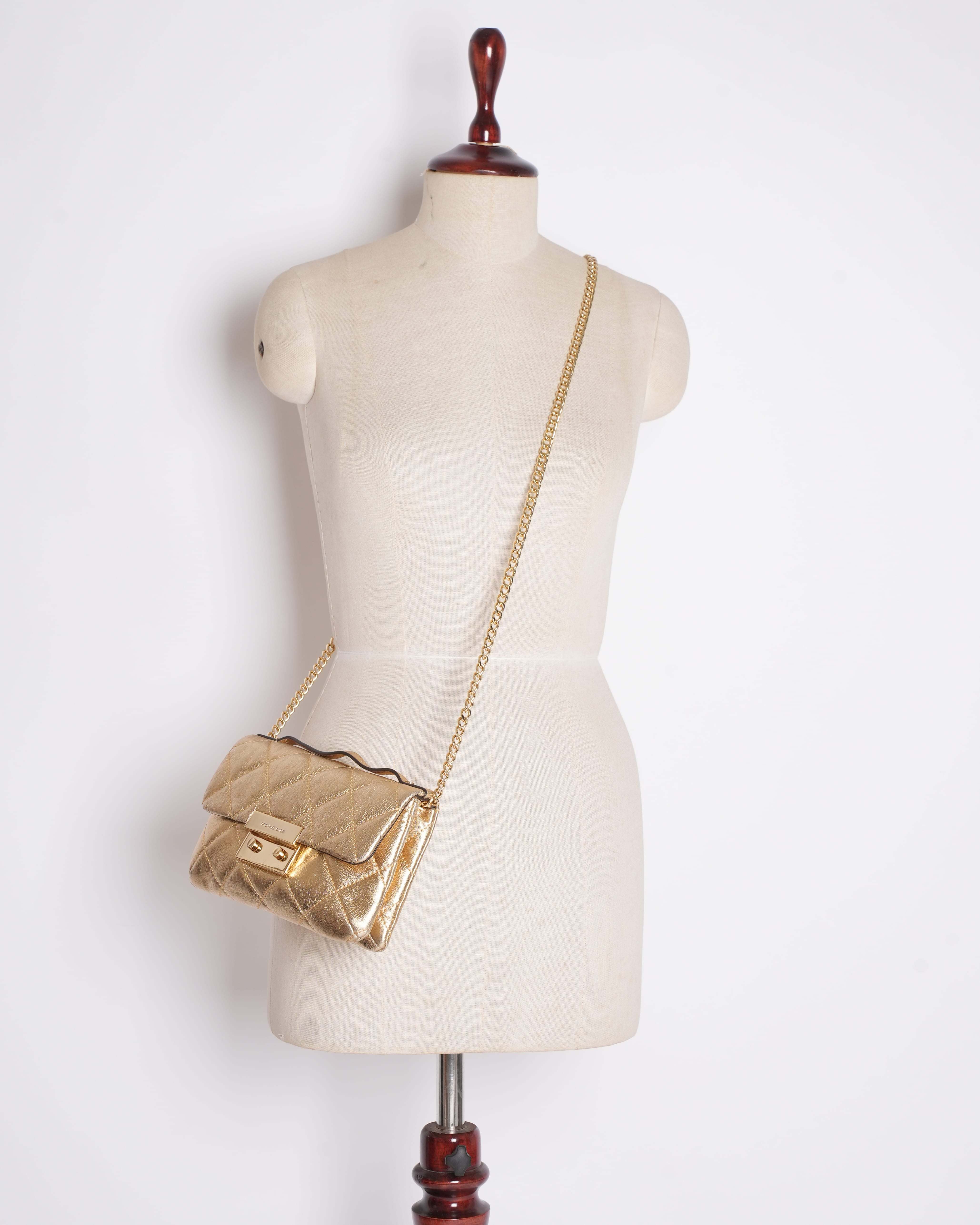 Michael Kors Quilted Crossbody In Gold Tone