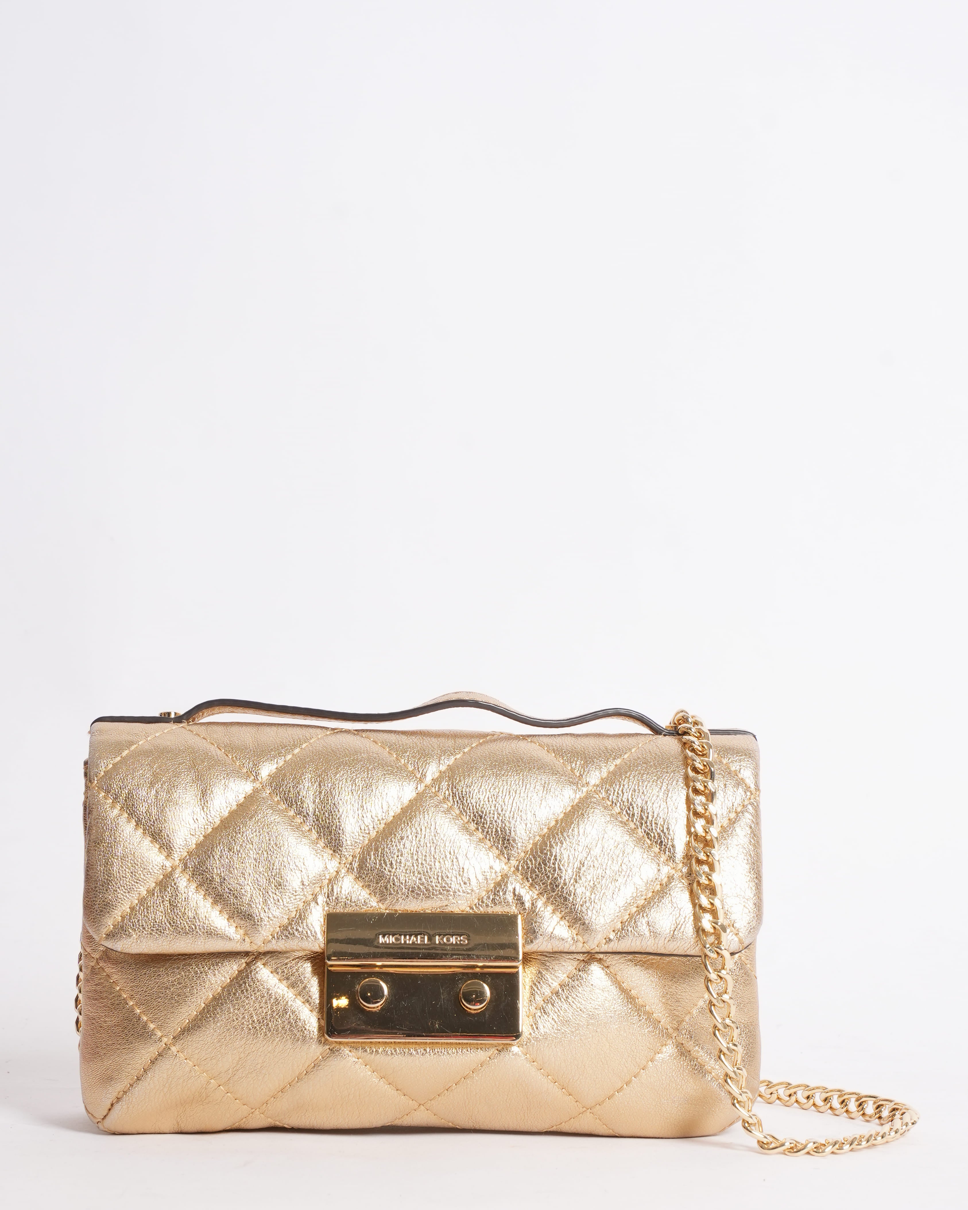 Michael Kors Quilted Crossbody In Gold Tone