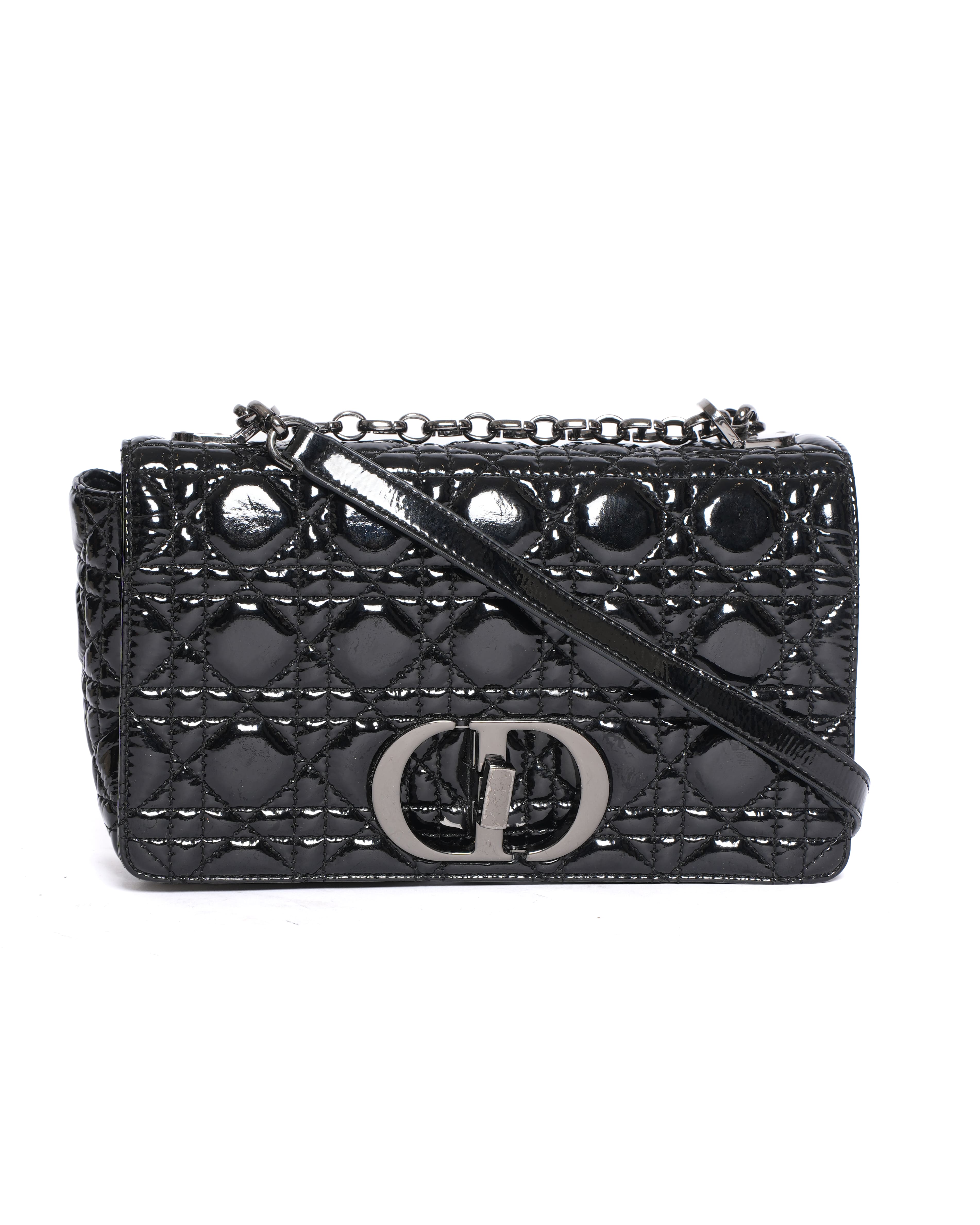 Christian Dior Medium Caro Bag in Black Patent Leather