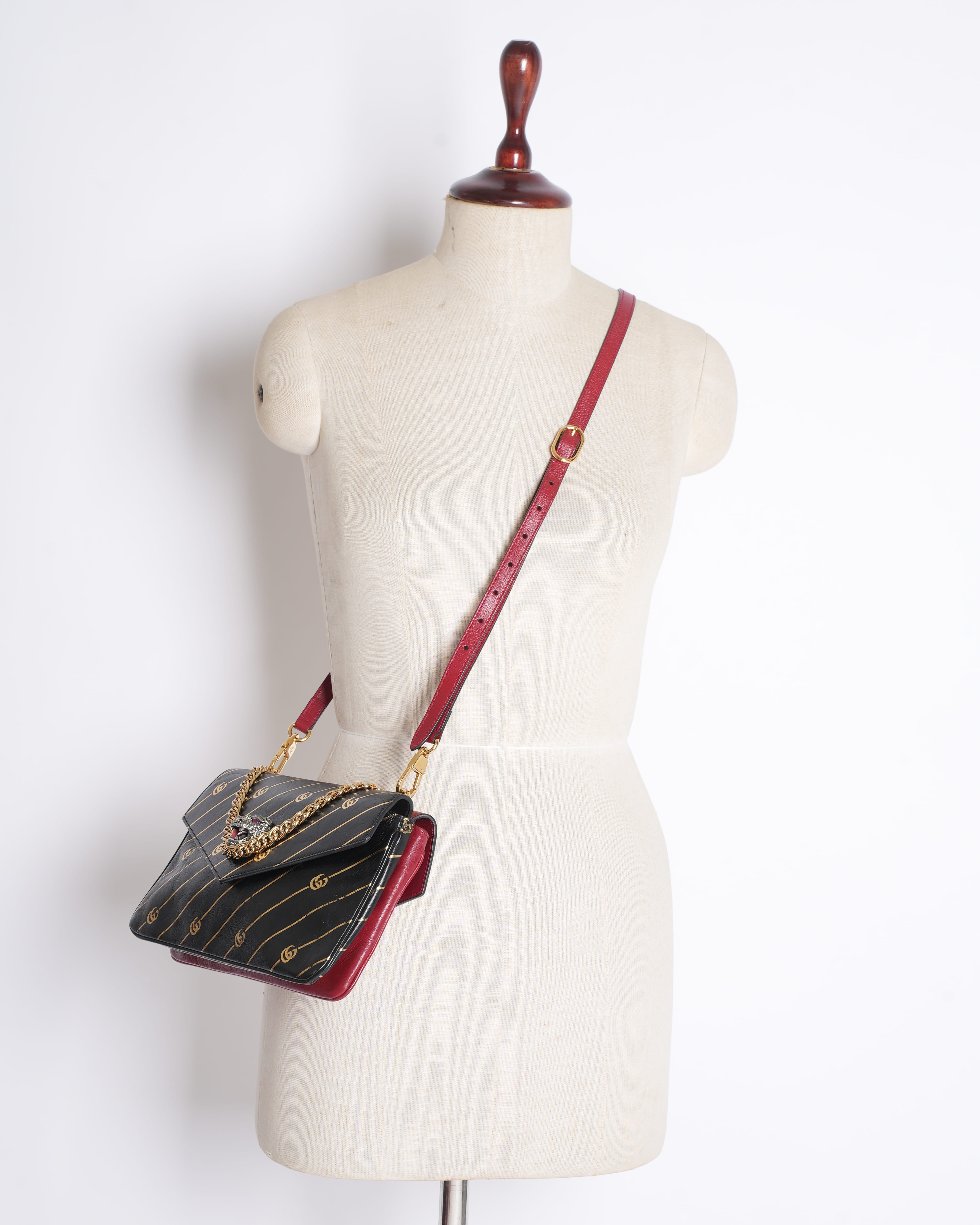 Gucci Bi-Colour Black & Red Lined Thiara Leather Crossbody Bag