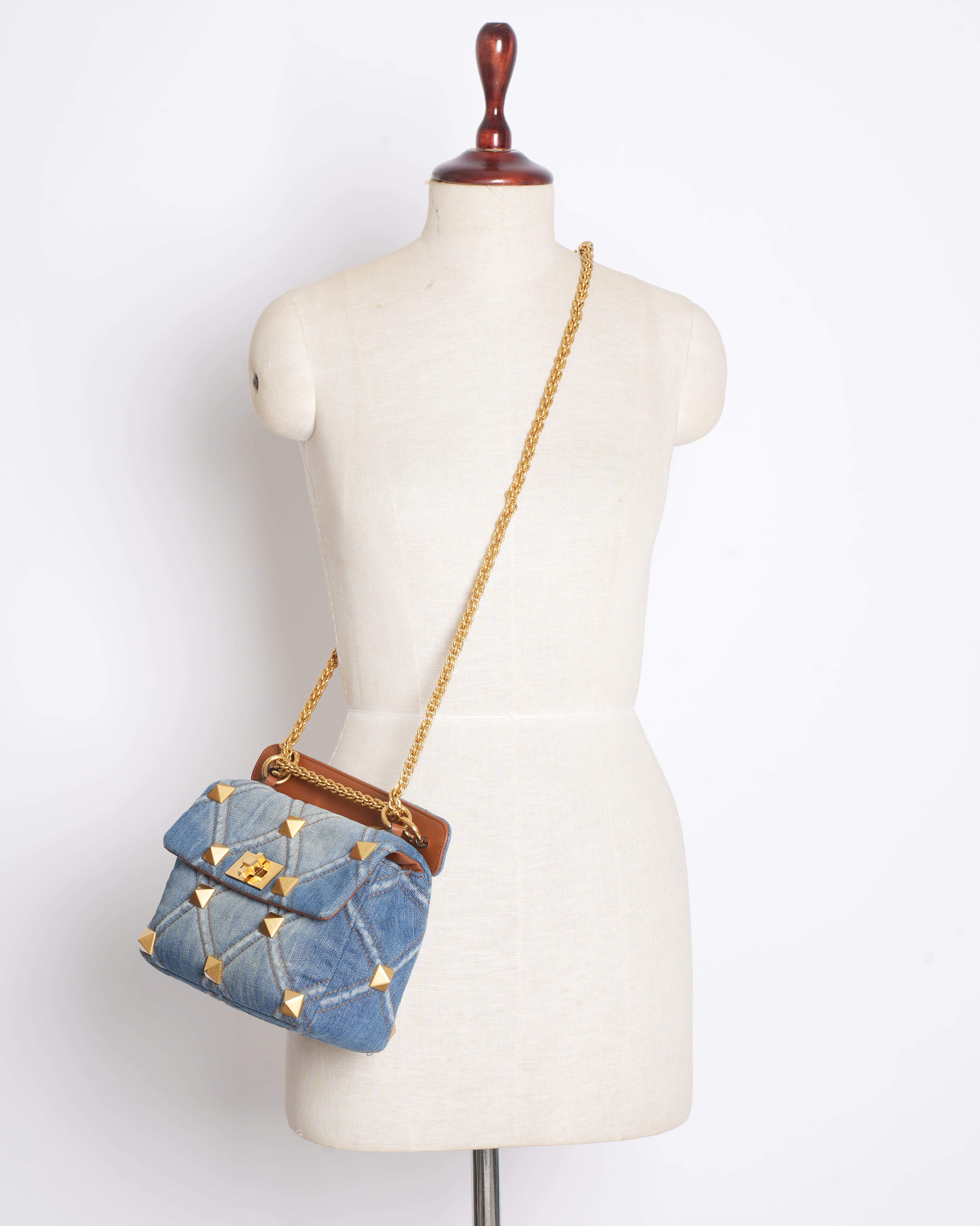 Valentino Roma Studded Denim Crossbody Bag