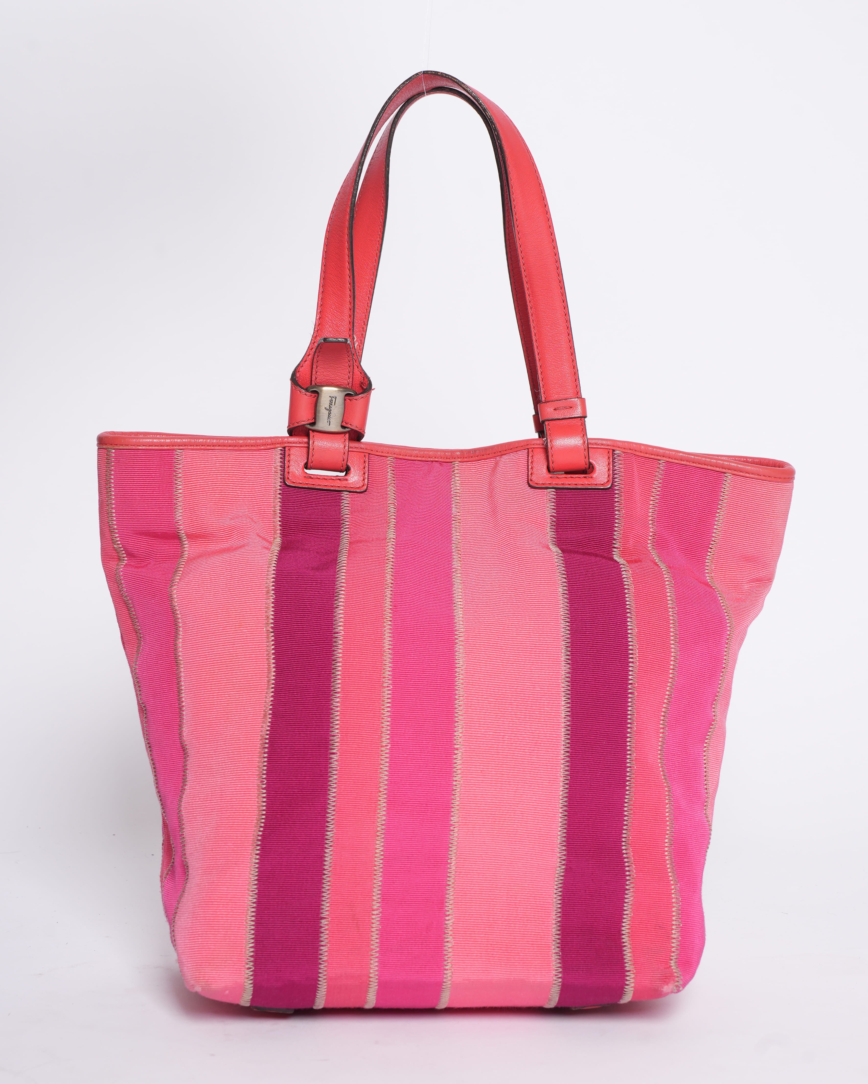 Salvatore Ferragamo Multicolor Striped Cloth Handbag
